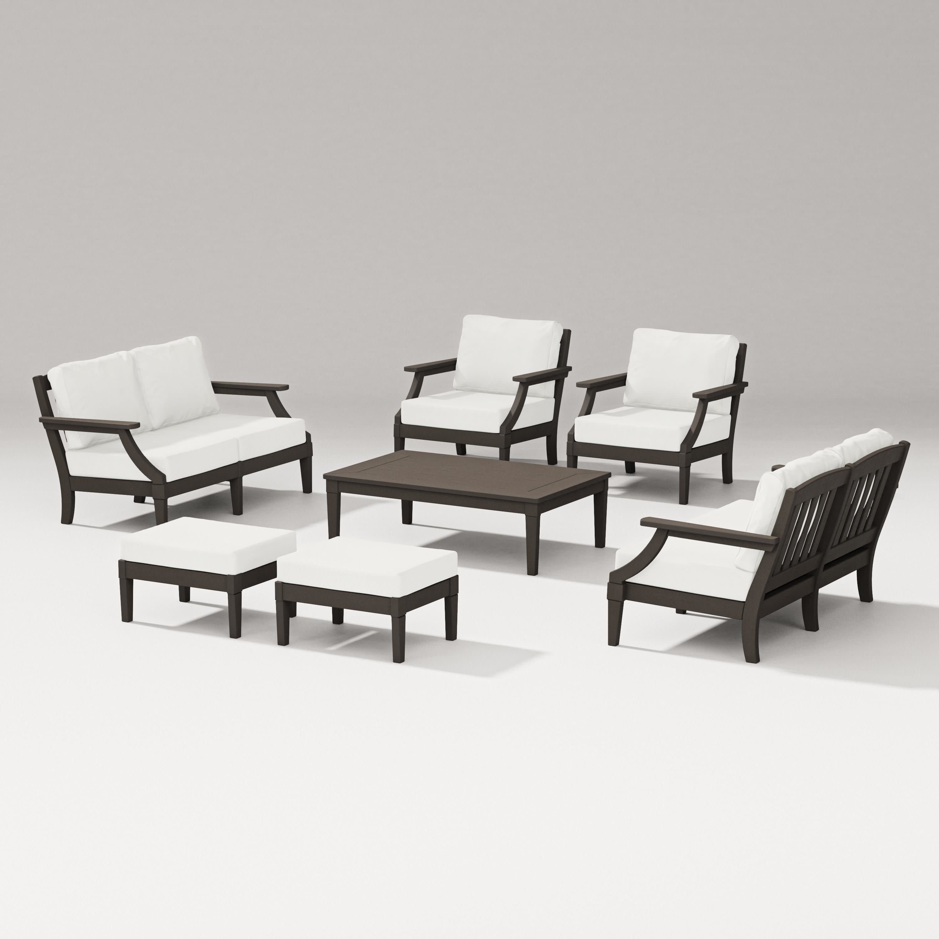 Estate 7-Piece Lounge Loveseat Set in Vintage Coffee / Natural Linen