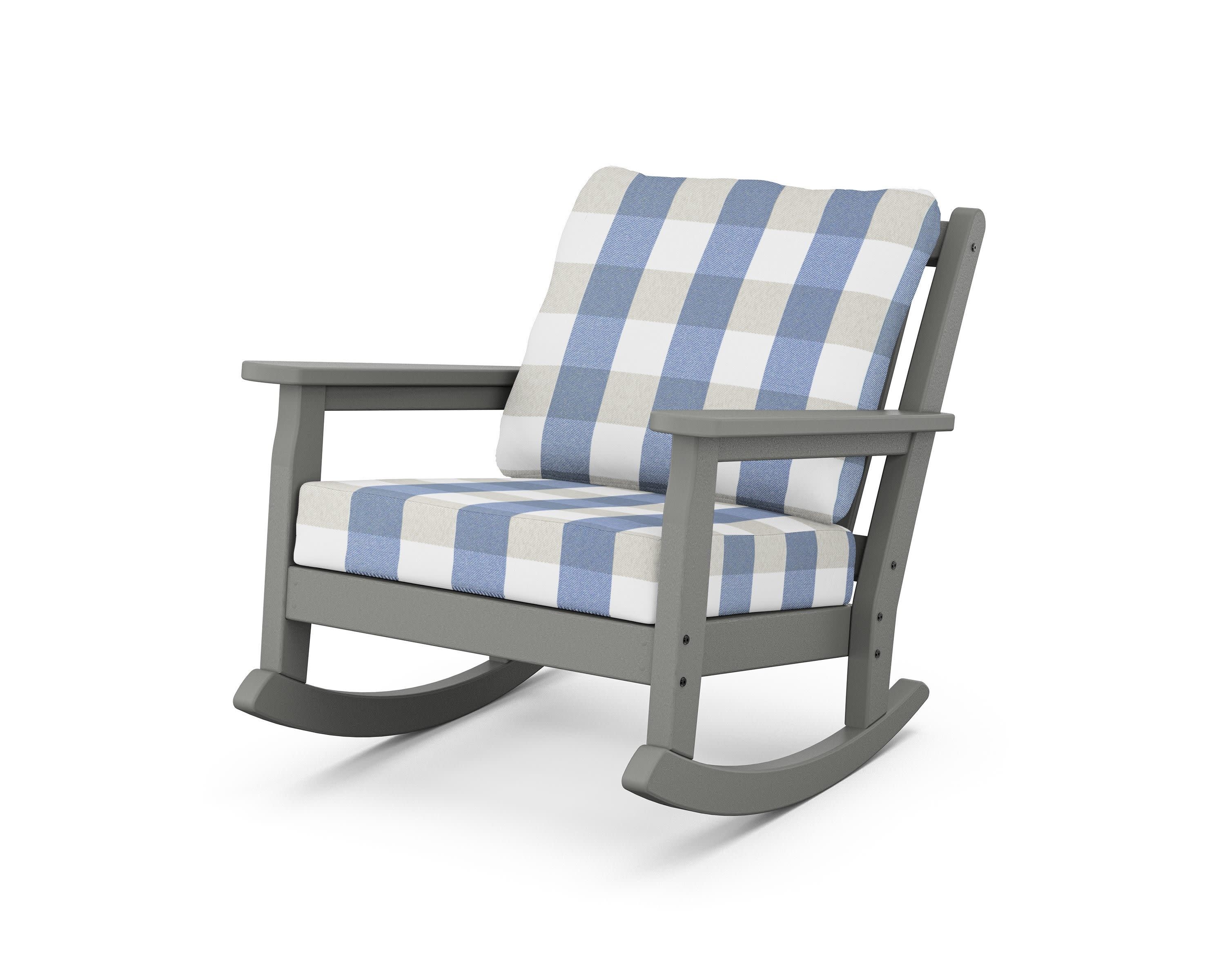 Chippendale Deep Seating Rocking Chair in Slate Grey / Buffalo Plaid Sky Blue