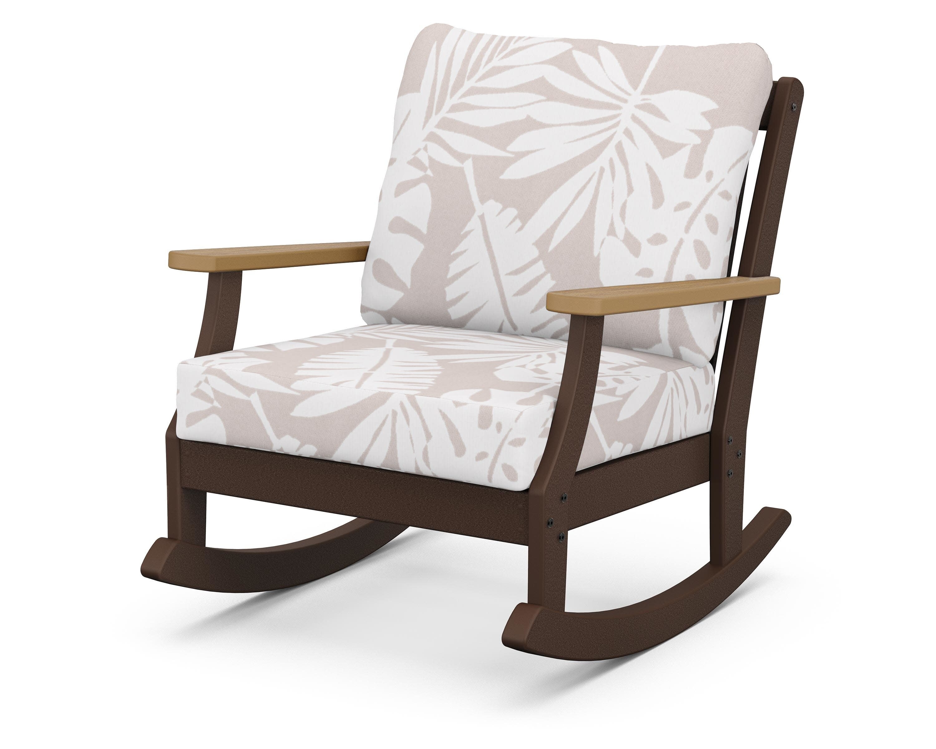 Braxton Deep Seating Rocking Chair in Mahogany / Natural / Leaf Dune Burlap
