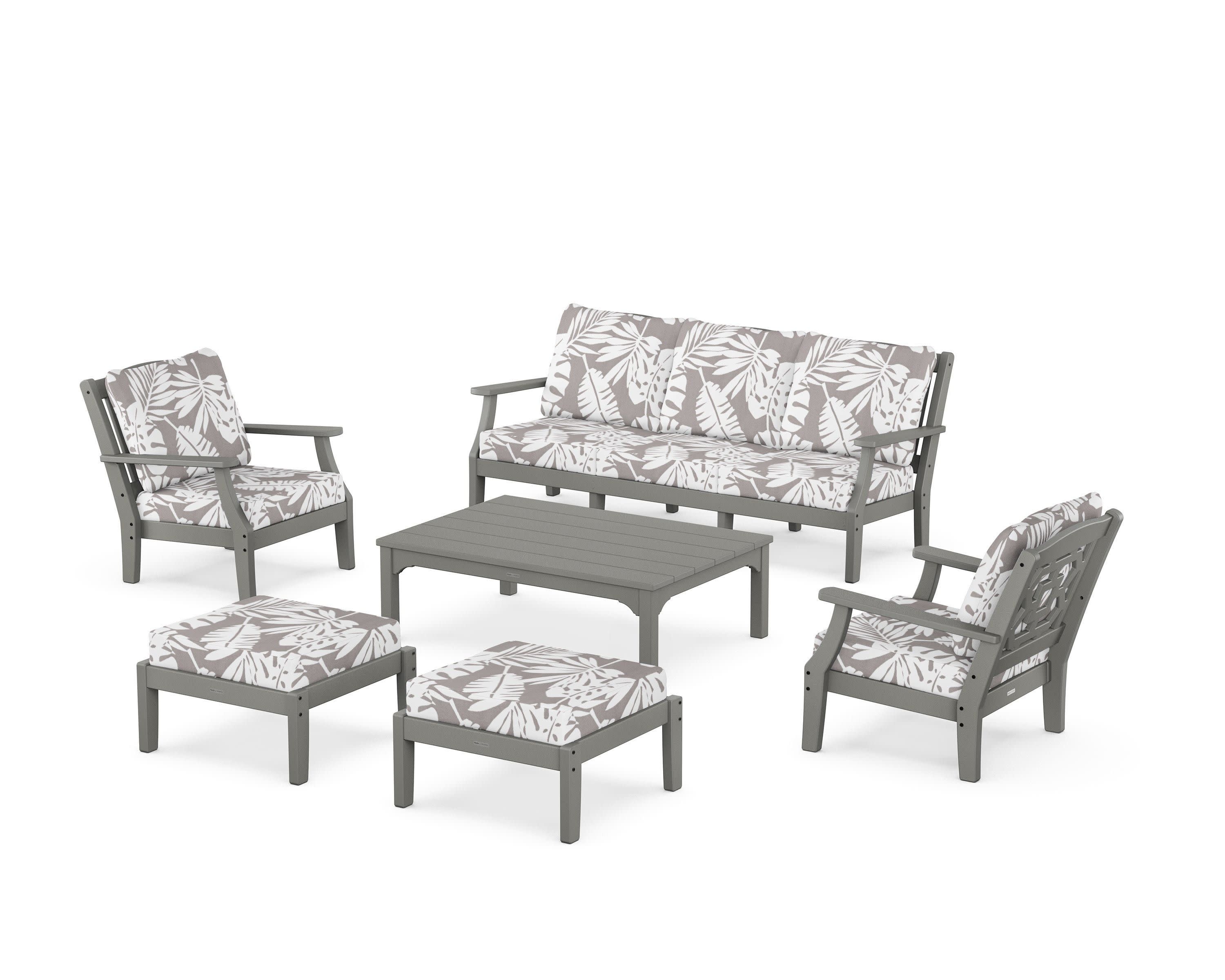 Chinoiserie 6-Piece Lounge Sofa Set in Slate Grey / Leaf Grey Mist