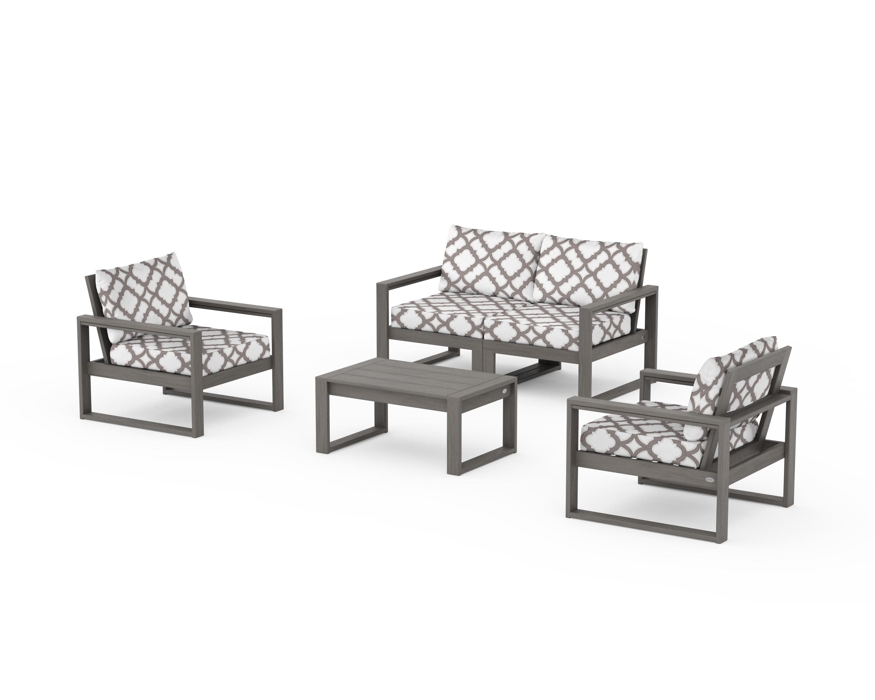 EDGE Sectional 4-Piece Deep Seating Set with Loveseat in Driftwood / Trellis Grey Mist