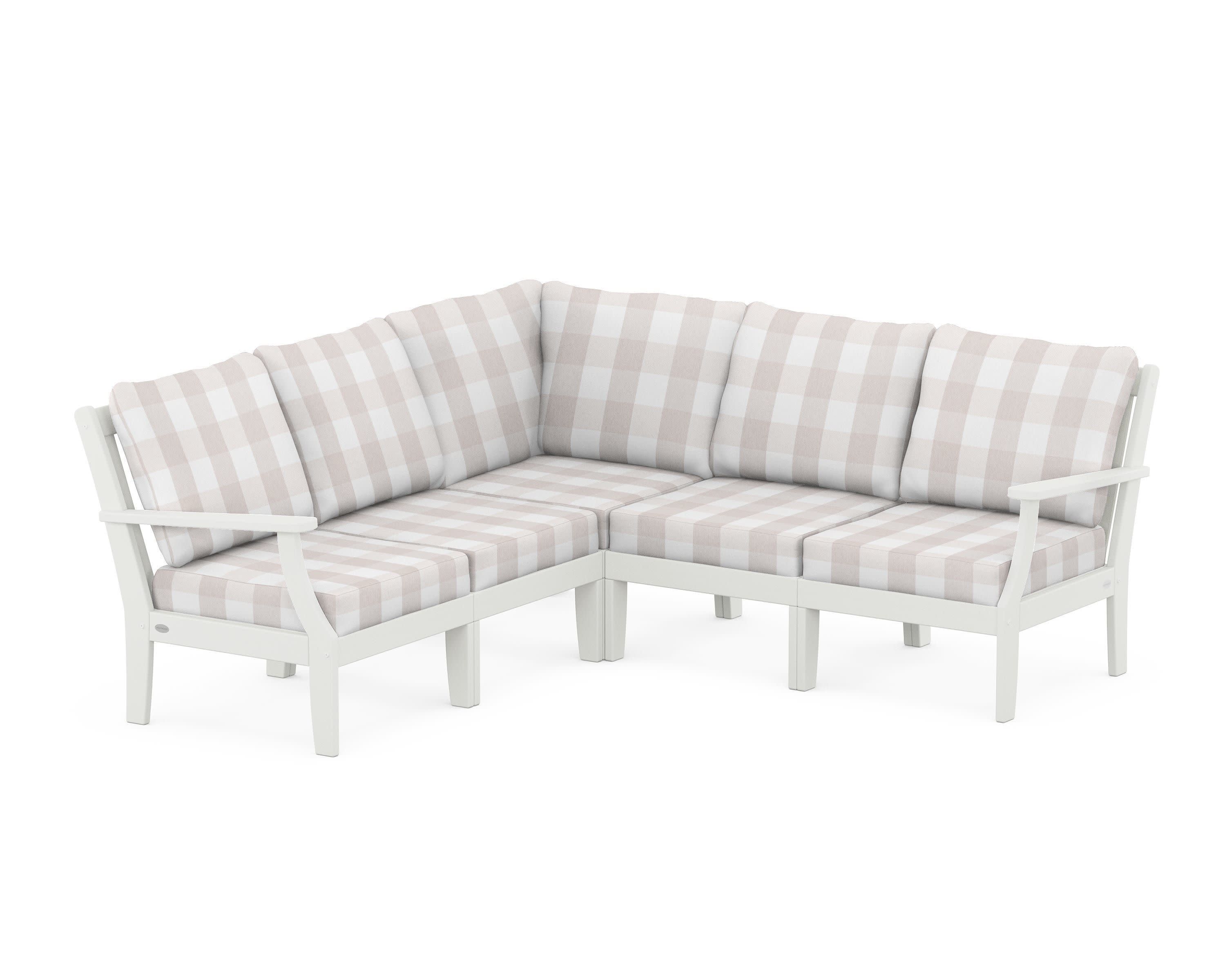 Braxton Modular 5-Piece Deep Seating Set in Vintage White / Buffalo Plaid Dune Burlap