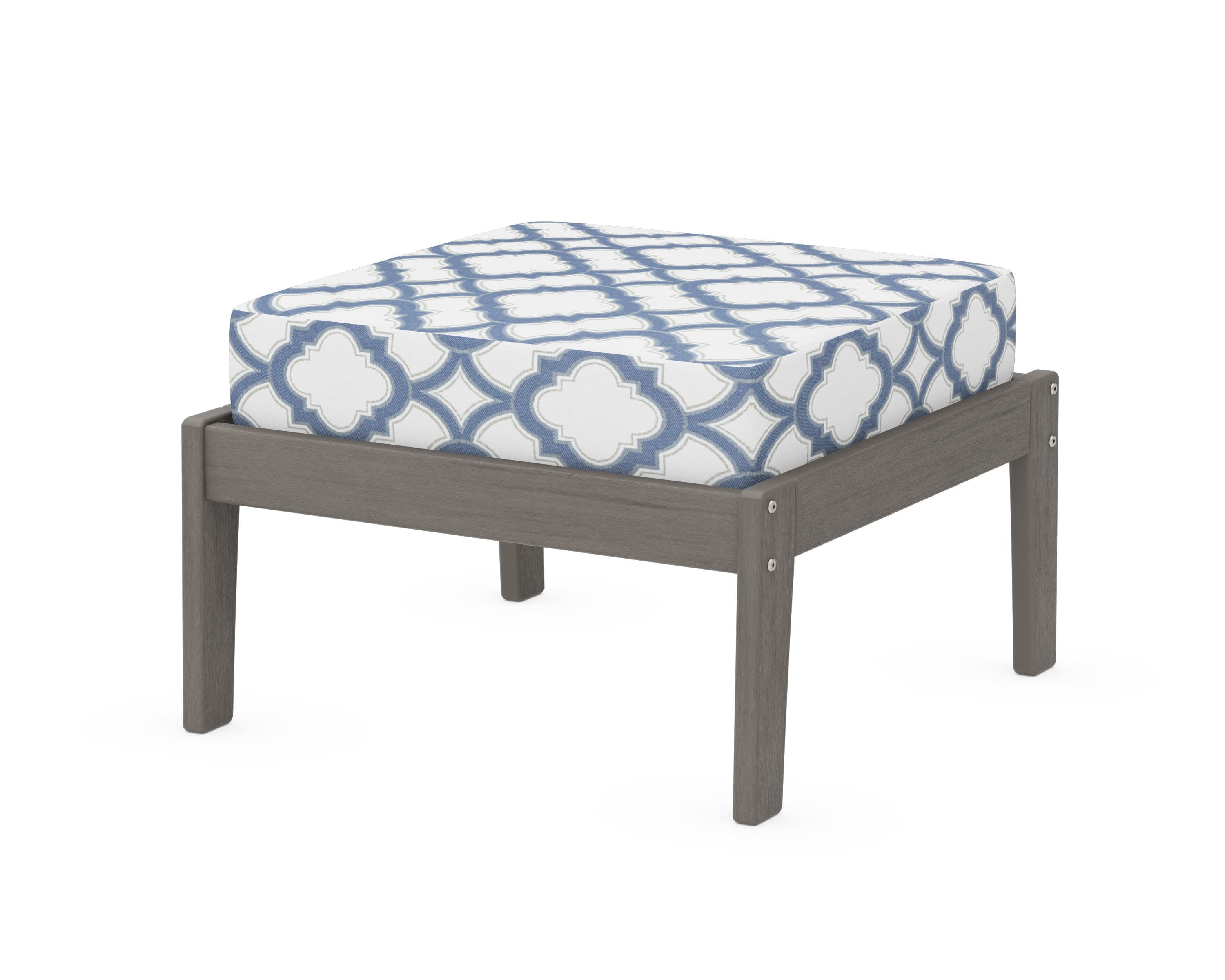 Deep Seating Ottoman in Driftwood / Trellis Sky Blue
