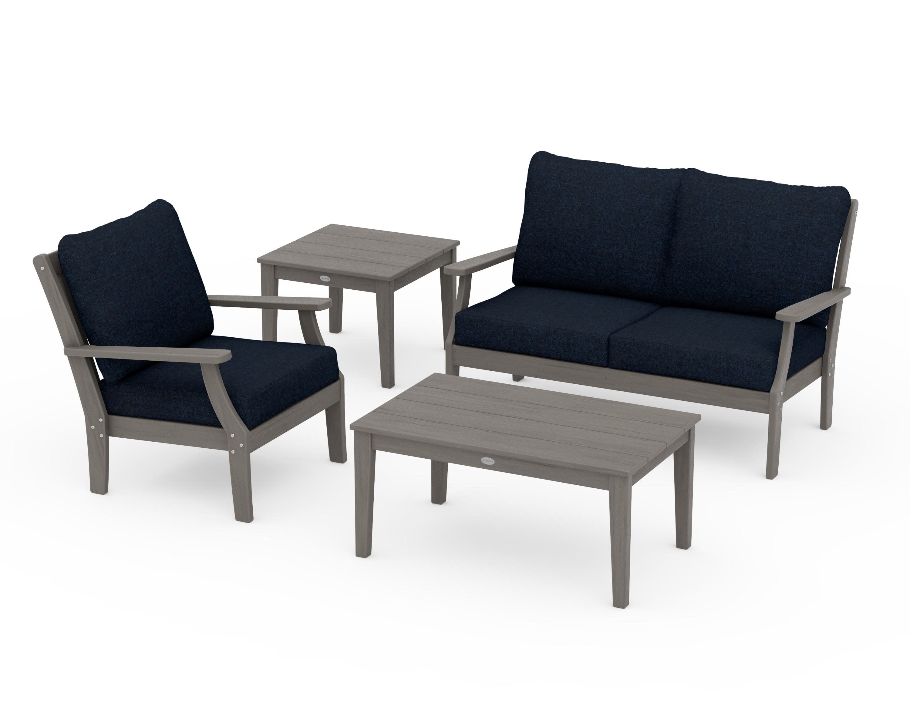 Braxton 4-Piece Deep Seating Set in Driftwood / Marine Indigo