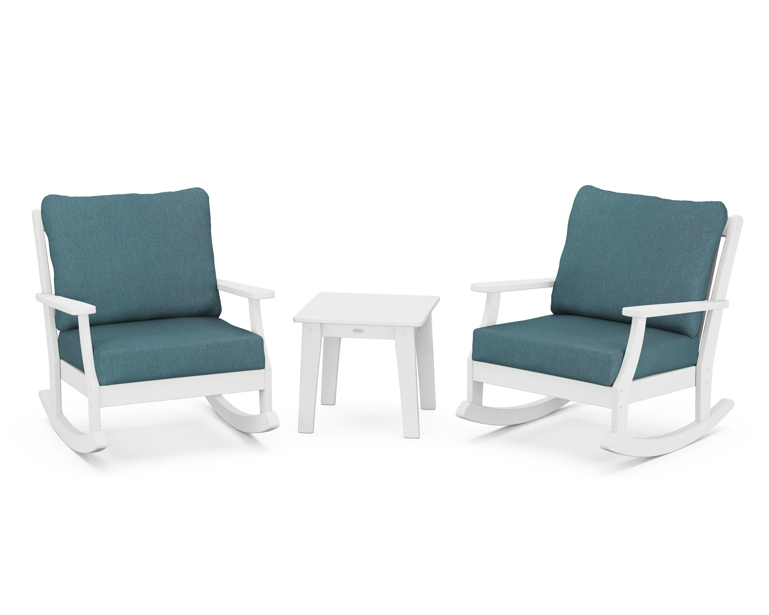 Braxton 3-Piece Deep Seating Rocker Set in White / Ocean Teal
