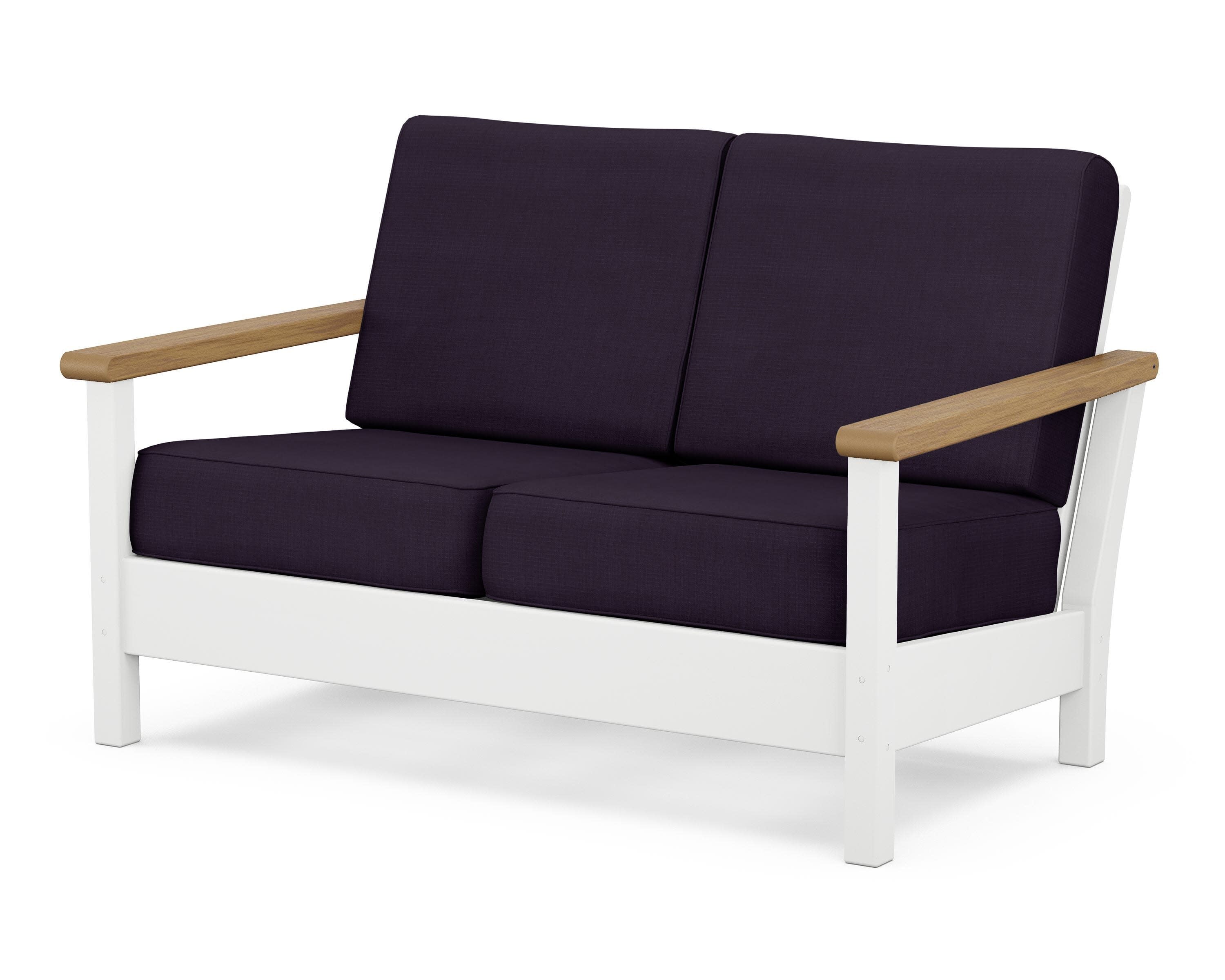 Harbour Deep Seating Loveseat in White / Natural / Navy Linen