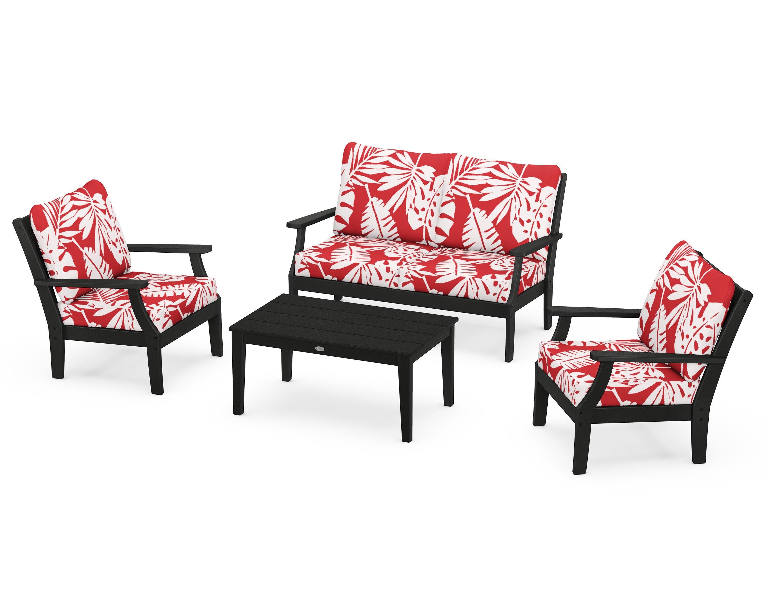 Braxton 4-Piece Deep Seating Chair Set in Black / Leaf Crimson