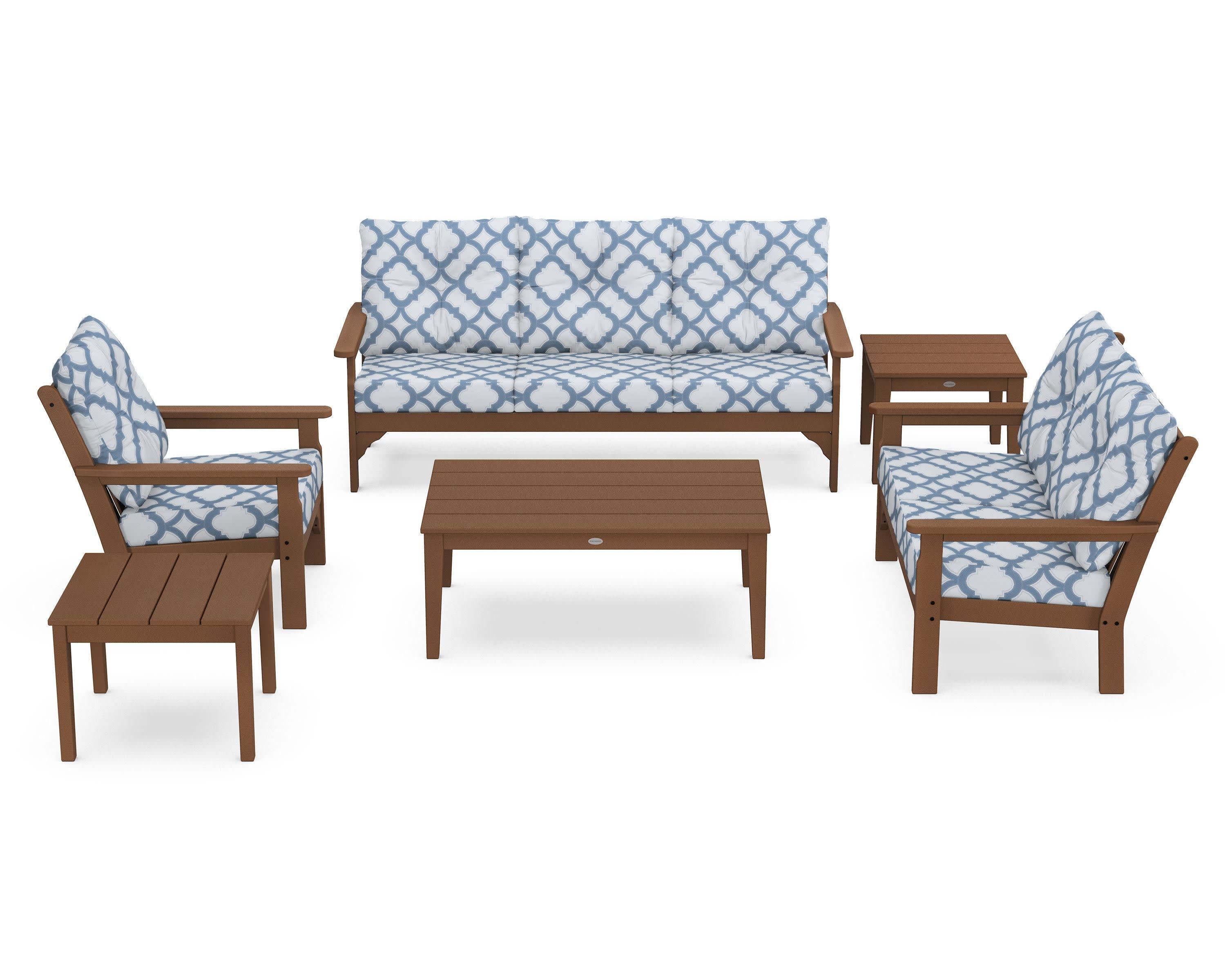 Vineyard 6-Piece Deep Seating Set in Teak / Trellis Sky Blue