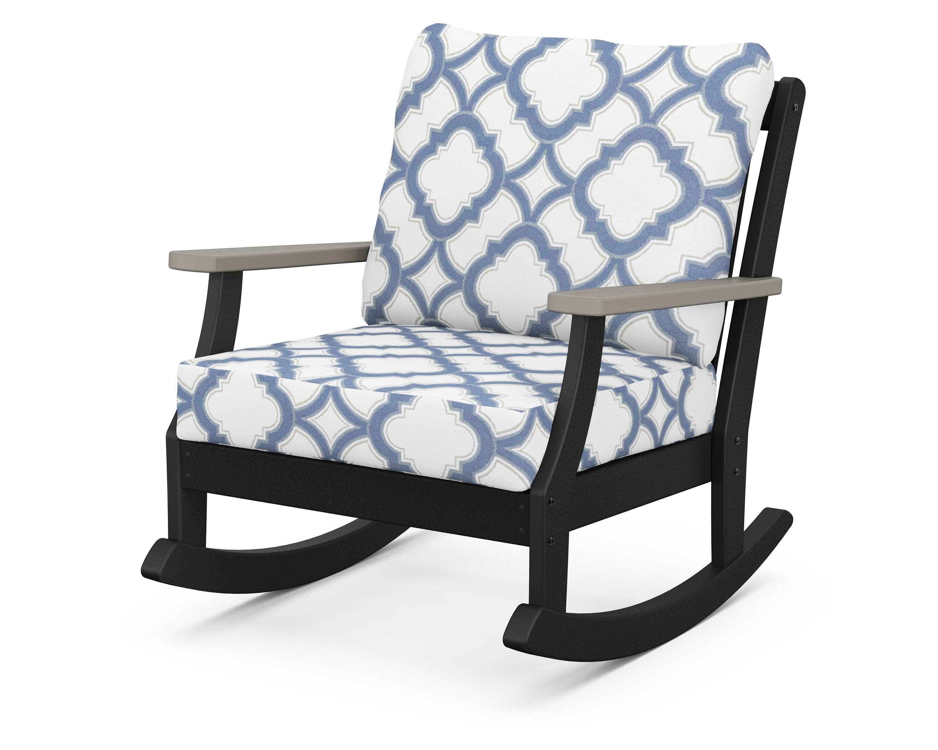 Braxton Deep Seating Rocking Chair in Black / Driftwood / Trellis Sky Blue