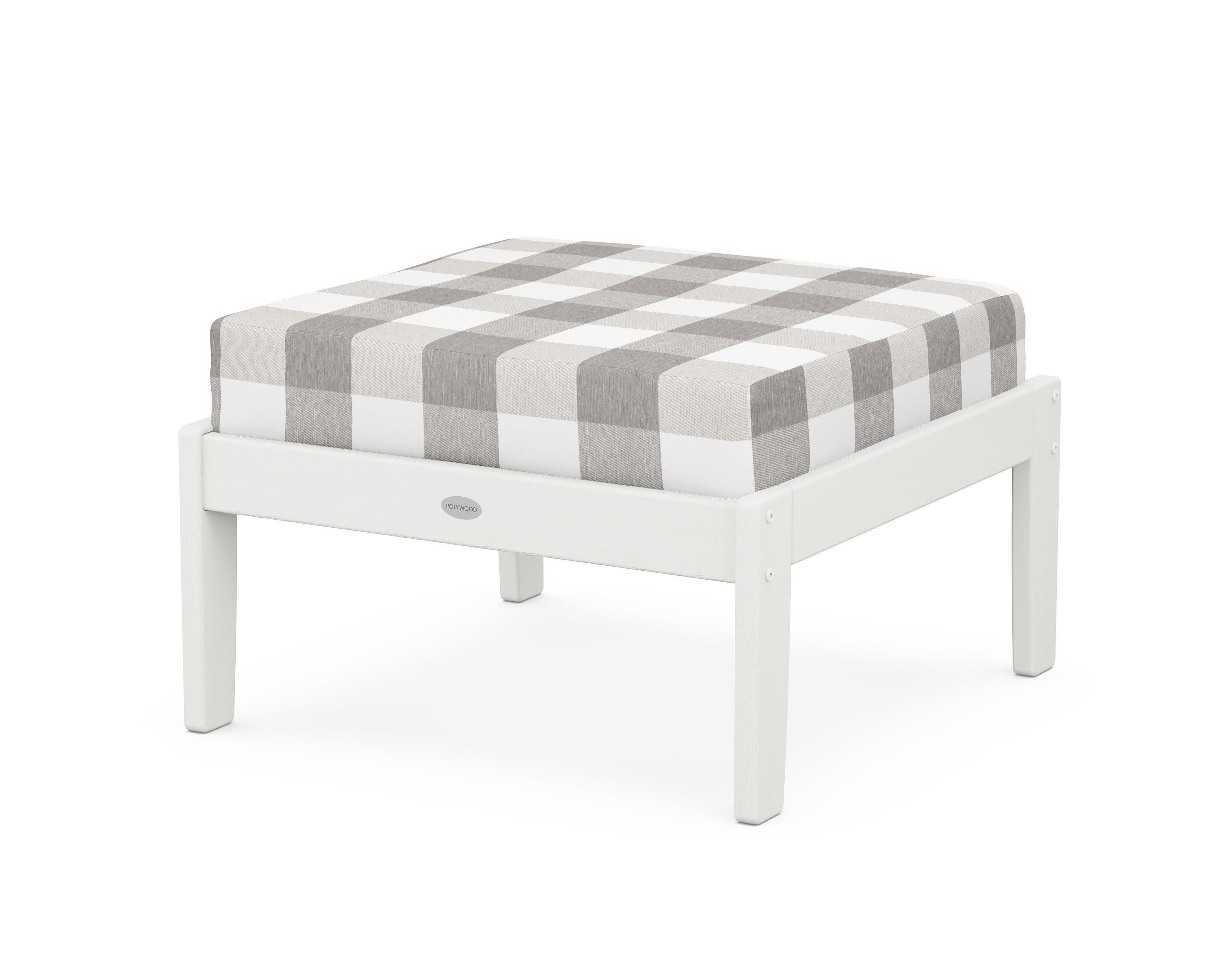 Braxton Deep Seating Ottoman in Vintage White / Buffalo Plaid Grey Mist