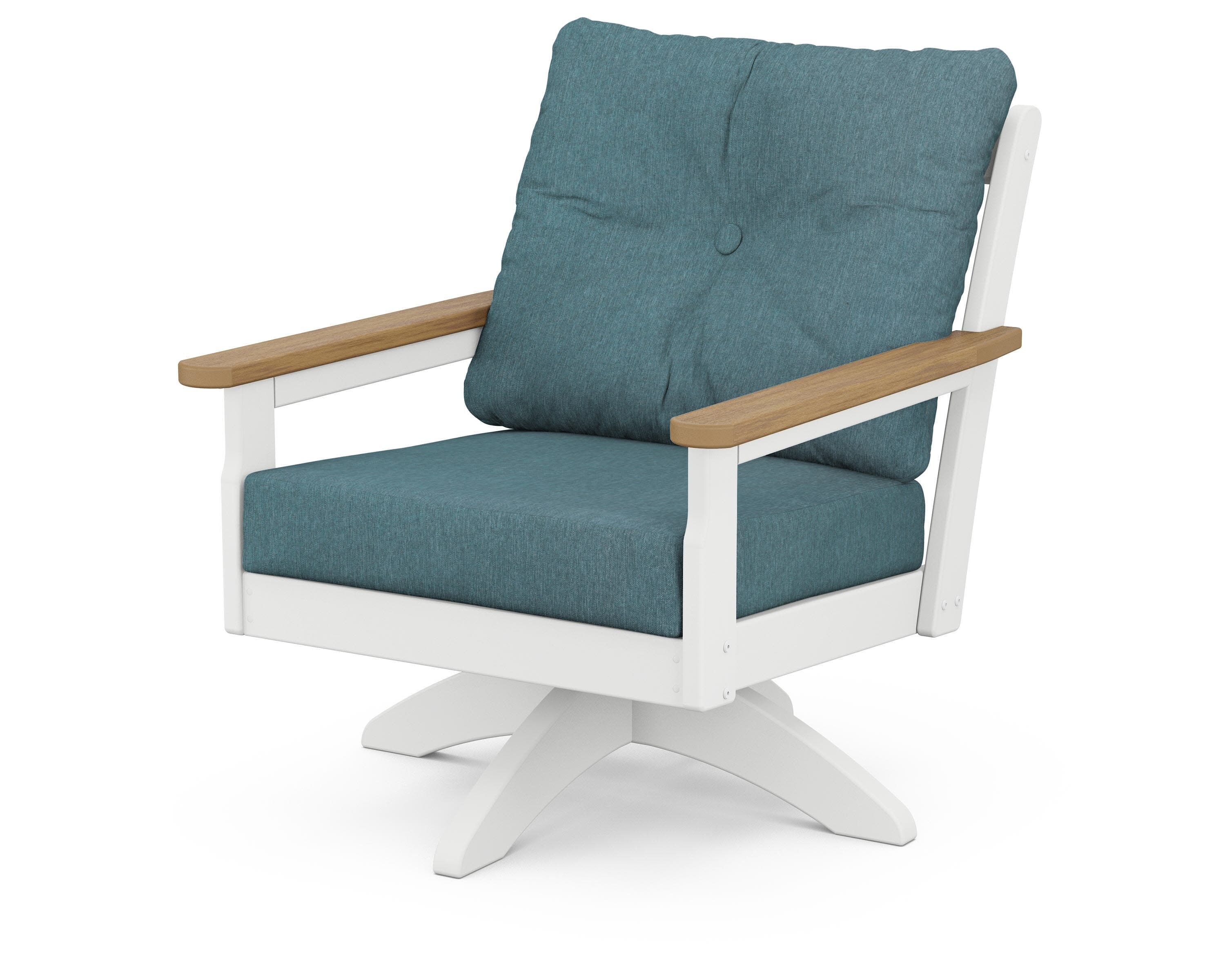 Vineyard Deep Seating Swivel Chair in White / Natural / Ocean Teal