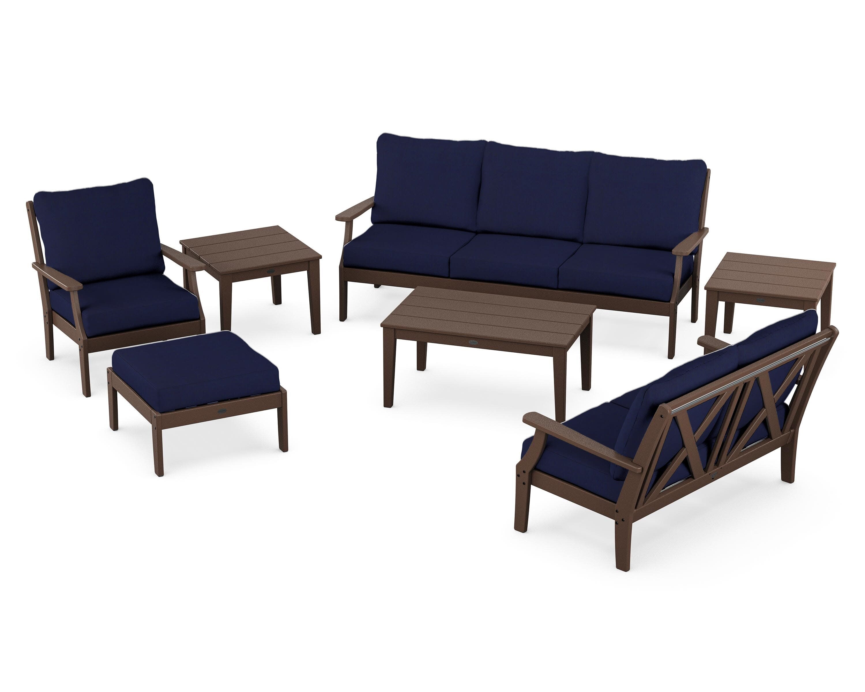 Braxton 7-Piece Deep Seating Set in Mahogany / Navy
