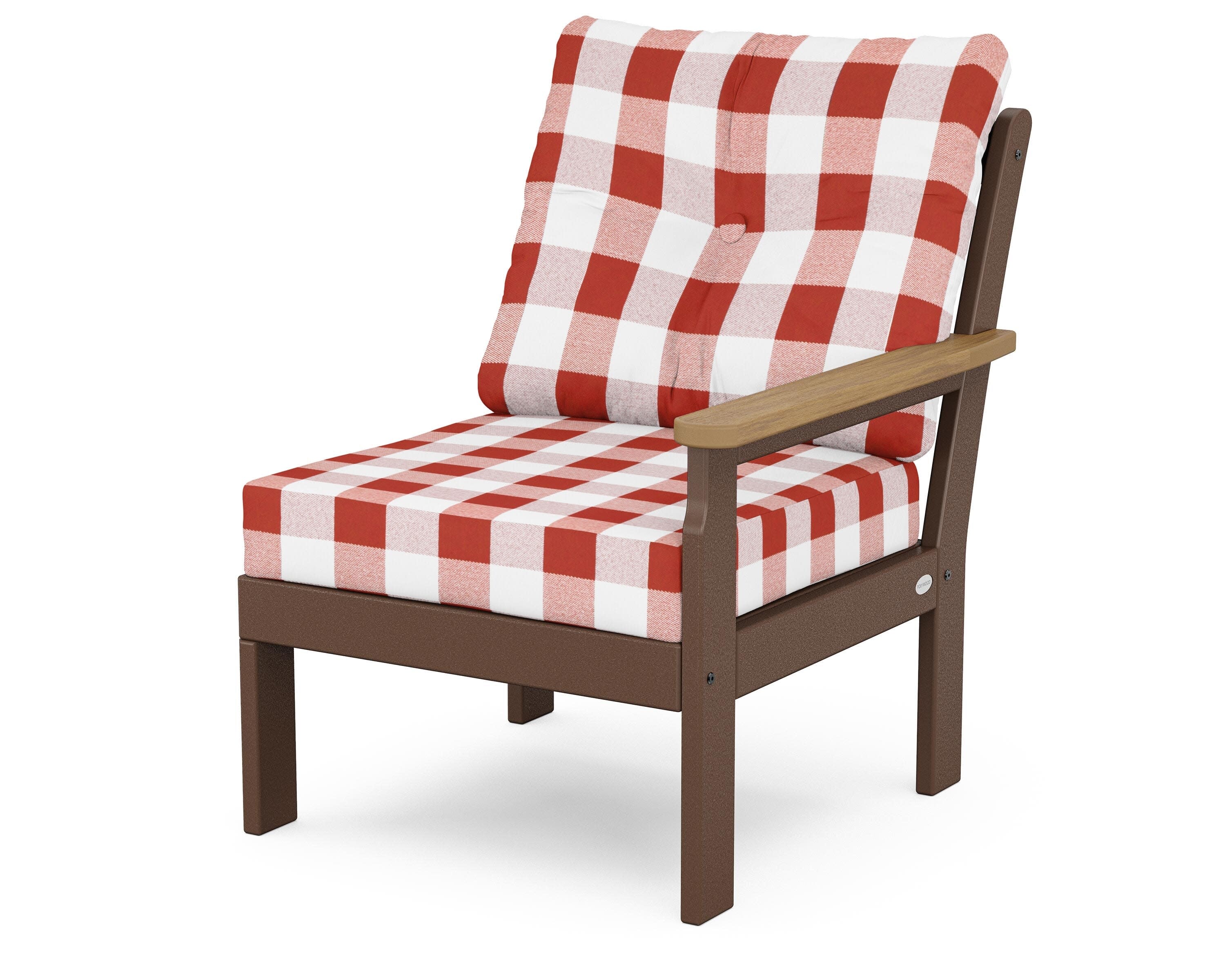 Vineyard Modular Right Arm Chair in Mahogany / Natural / Buffalo Plaid Crimson