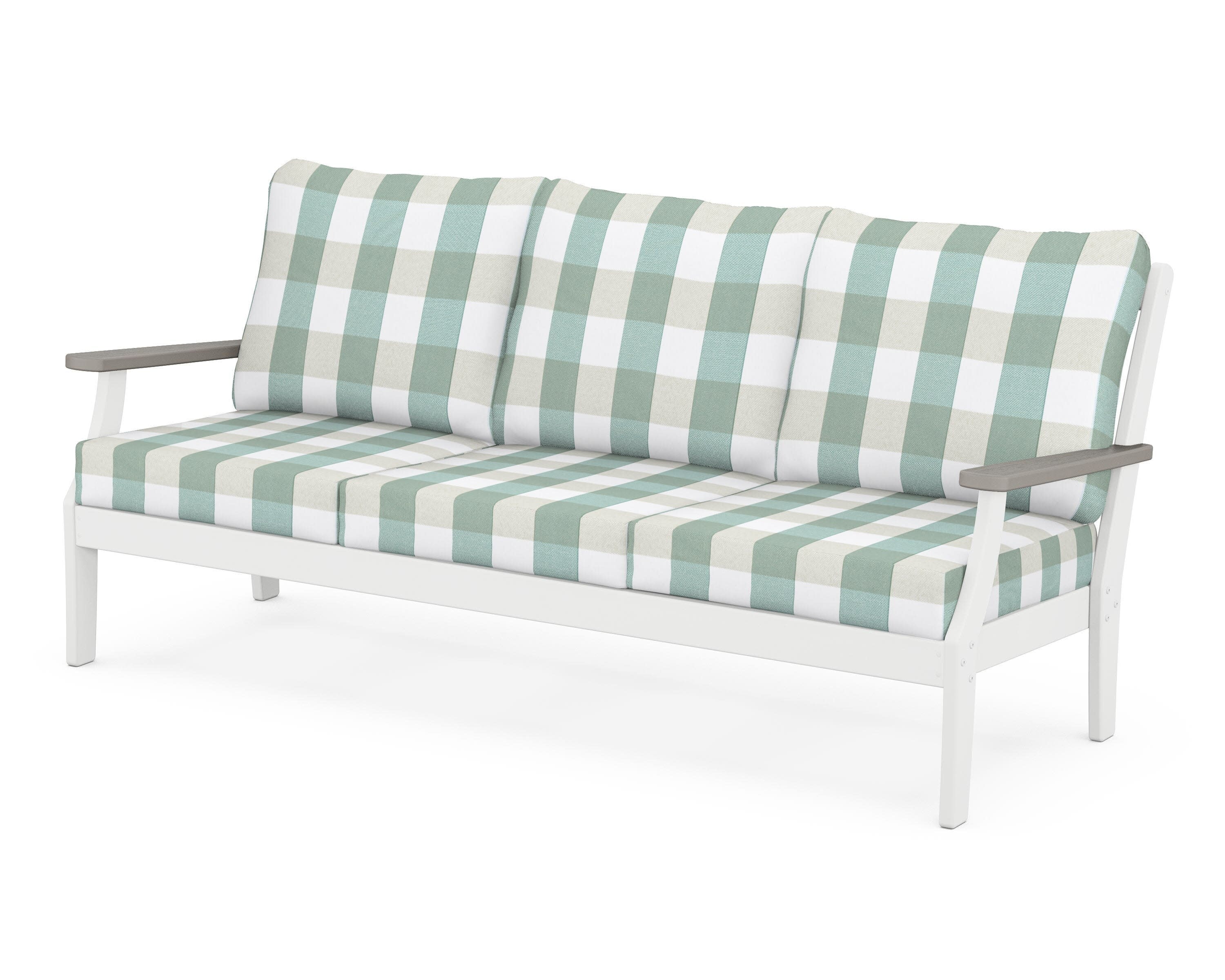 Braxton Deep Seating Sofa in White / Driftwood / Buffalo Plaid Glacier Spa