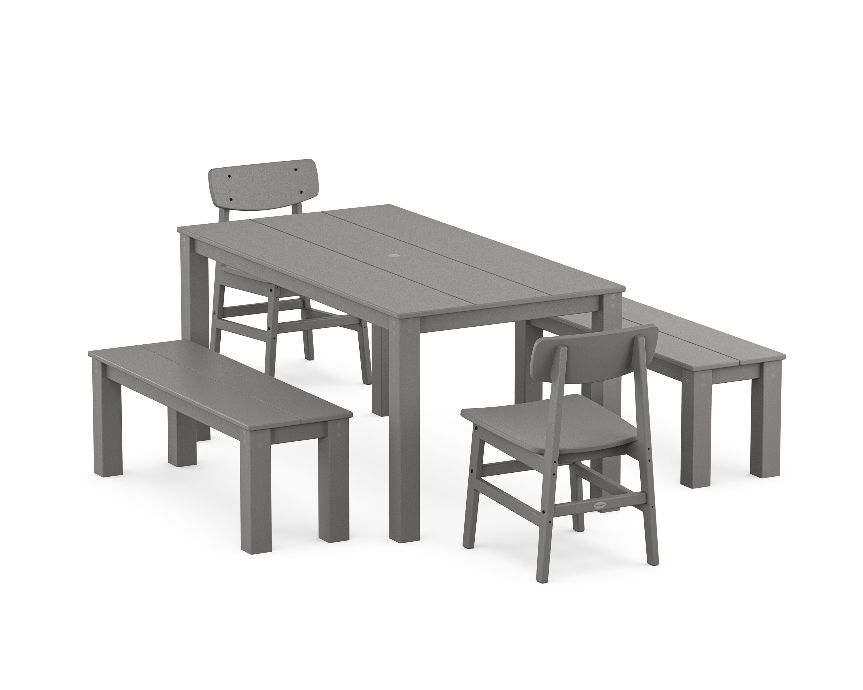 Modern Studio Urban Chair 5-Piece Parsons Dining Set with Benches in Slate Grey