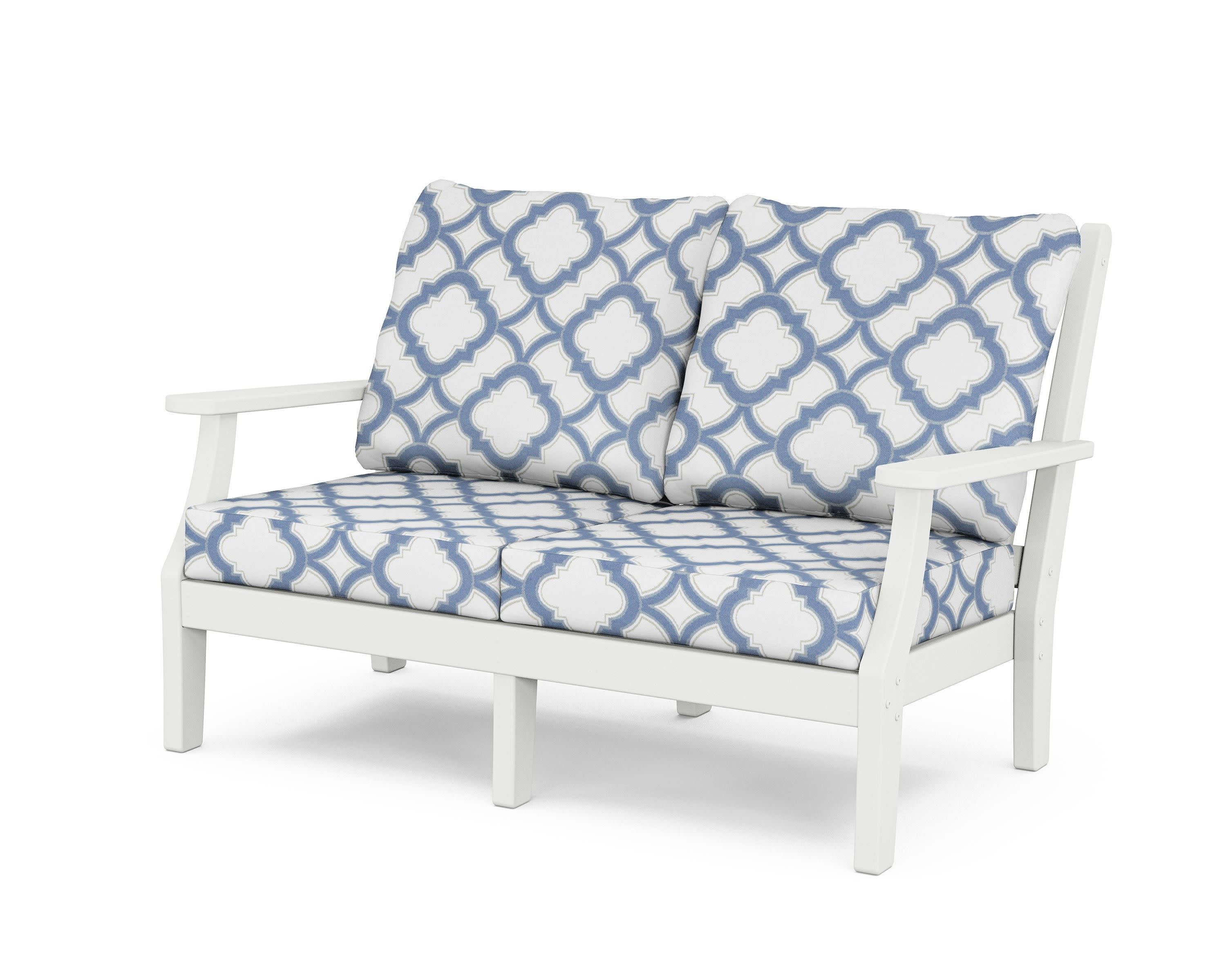 Wovendale Deep Seating Loveseat in White / Trellis Sky Blue