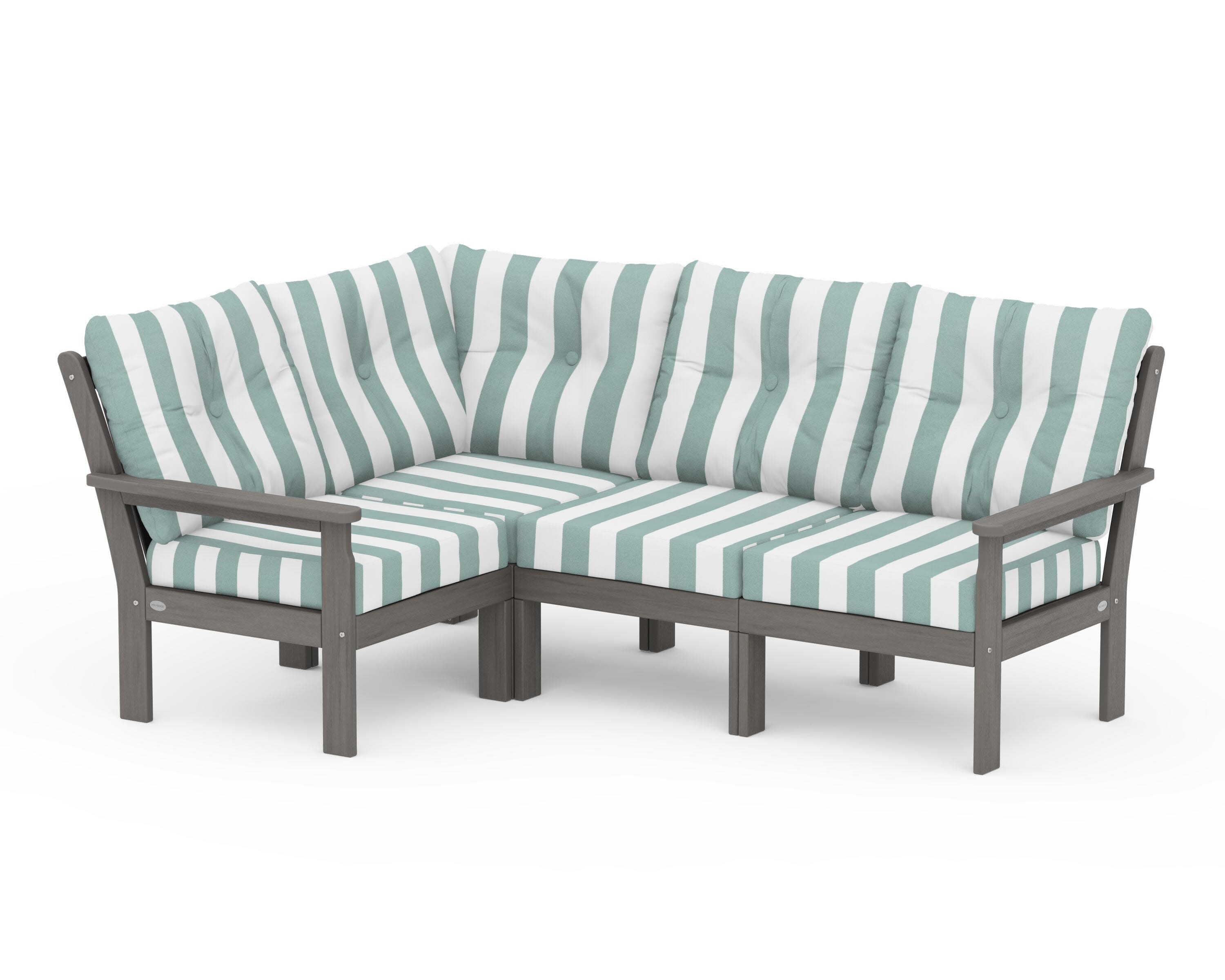 Vineyard 4-Piece Sectional in Driftwood / Cabana Stripe Glacier Spa