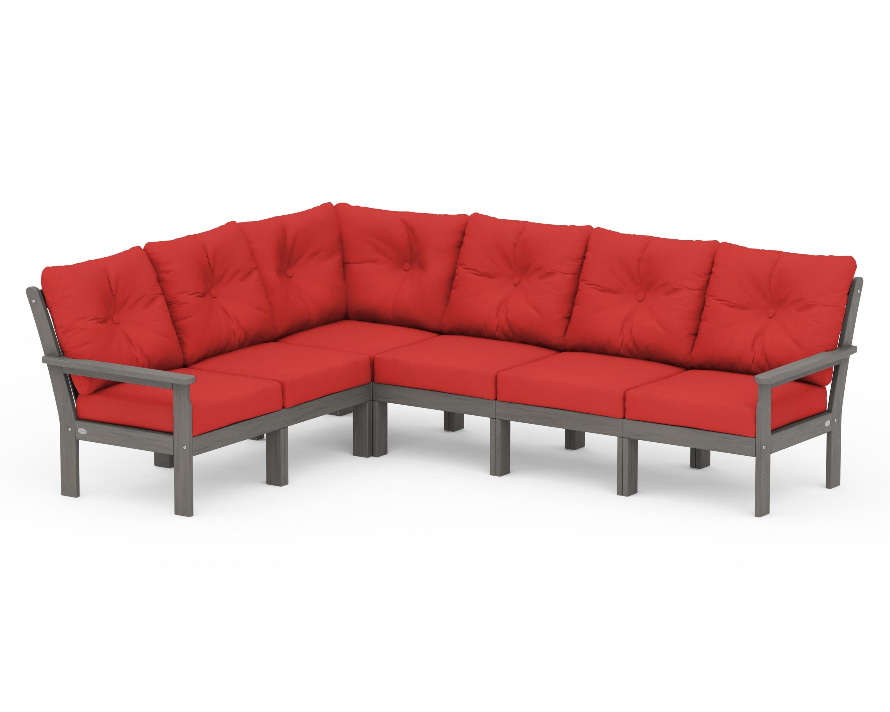 Vineyard 6-Piece Sectional in Driftwood / Crimson Linen