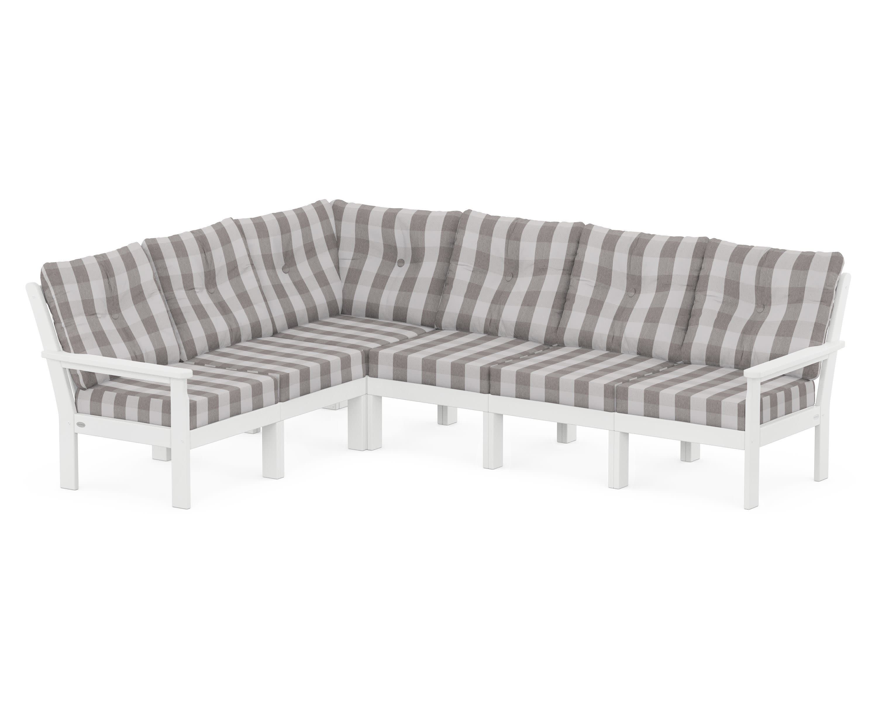 Vineyard 6-Piece Sectional in White / Buffalo Plaid Grey Mist