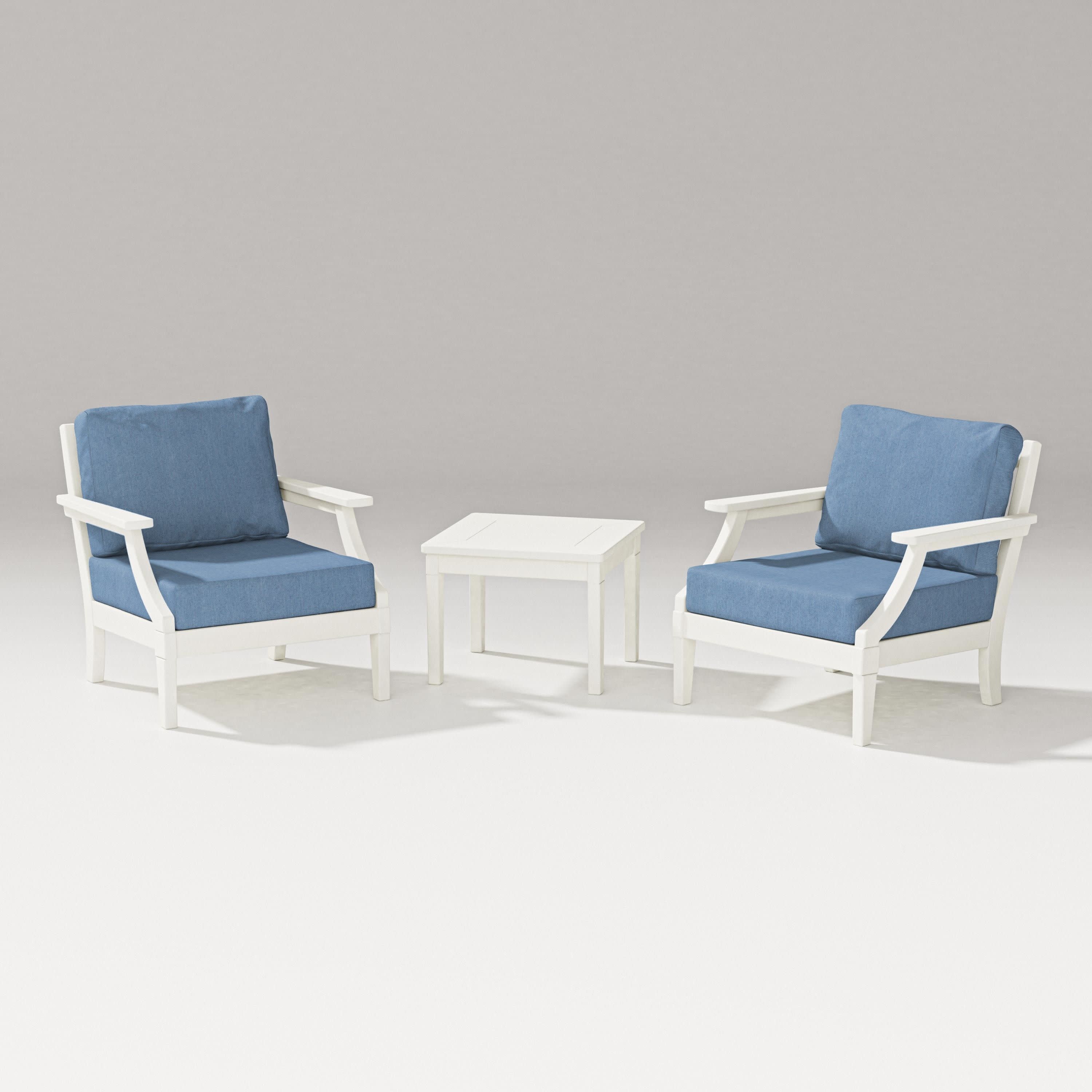 Estate 3-Piece Lounge Chair Set in Vintage White / Sky Blue