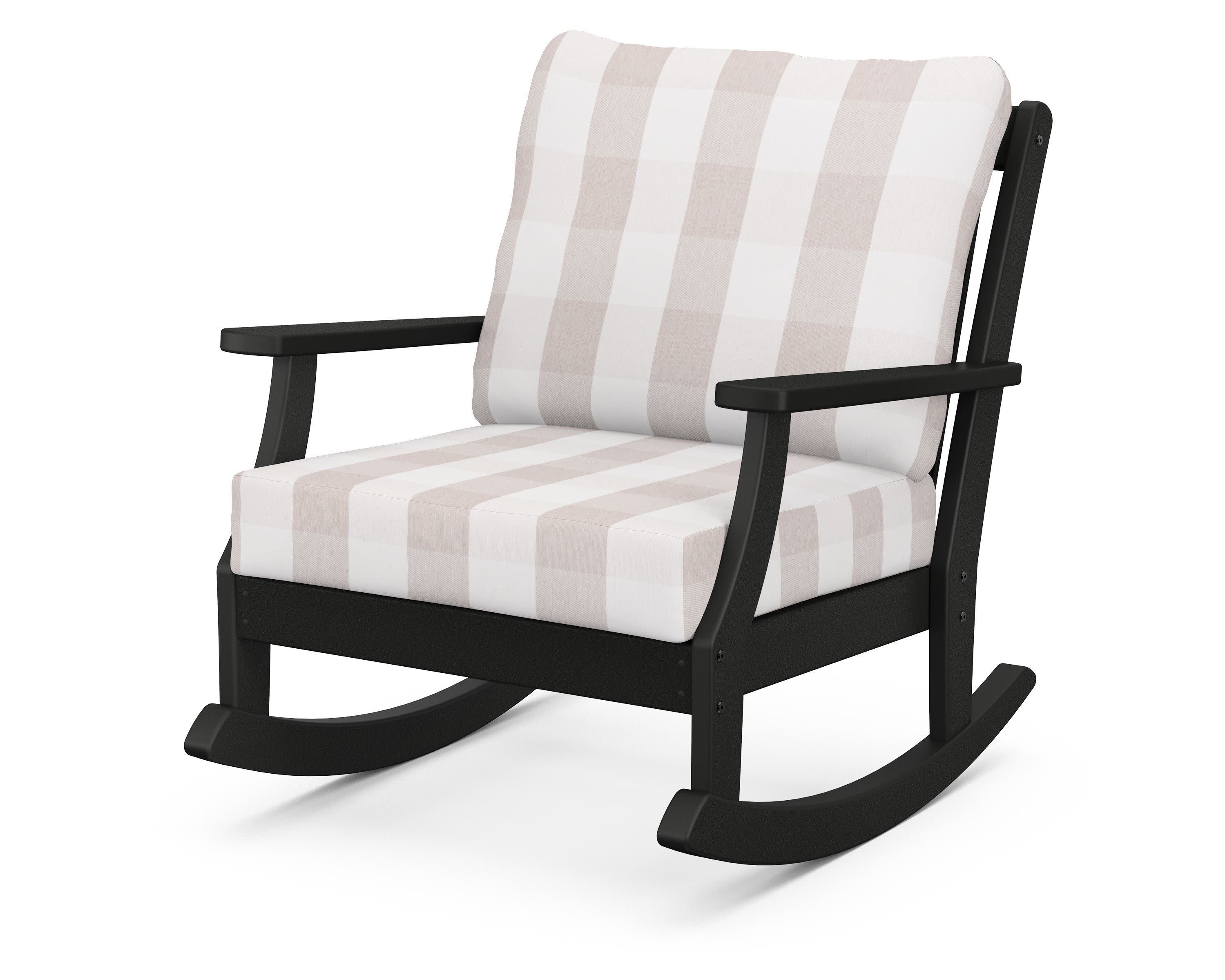 Braxton Deep Seating Rocking Chair in Black / Buffalo Plaid Dune Burlap