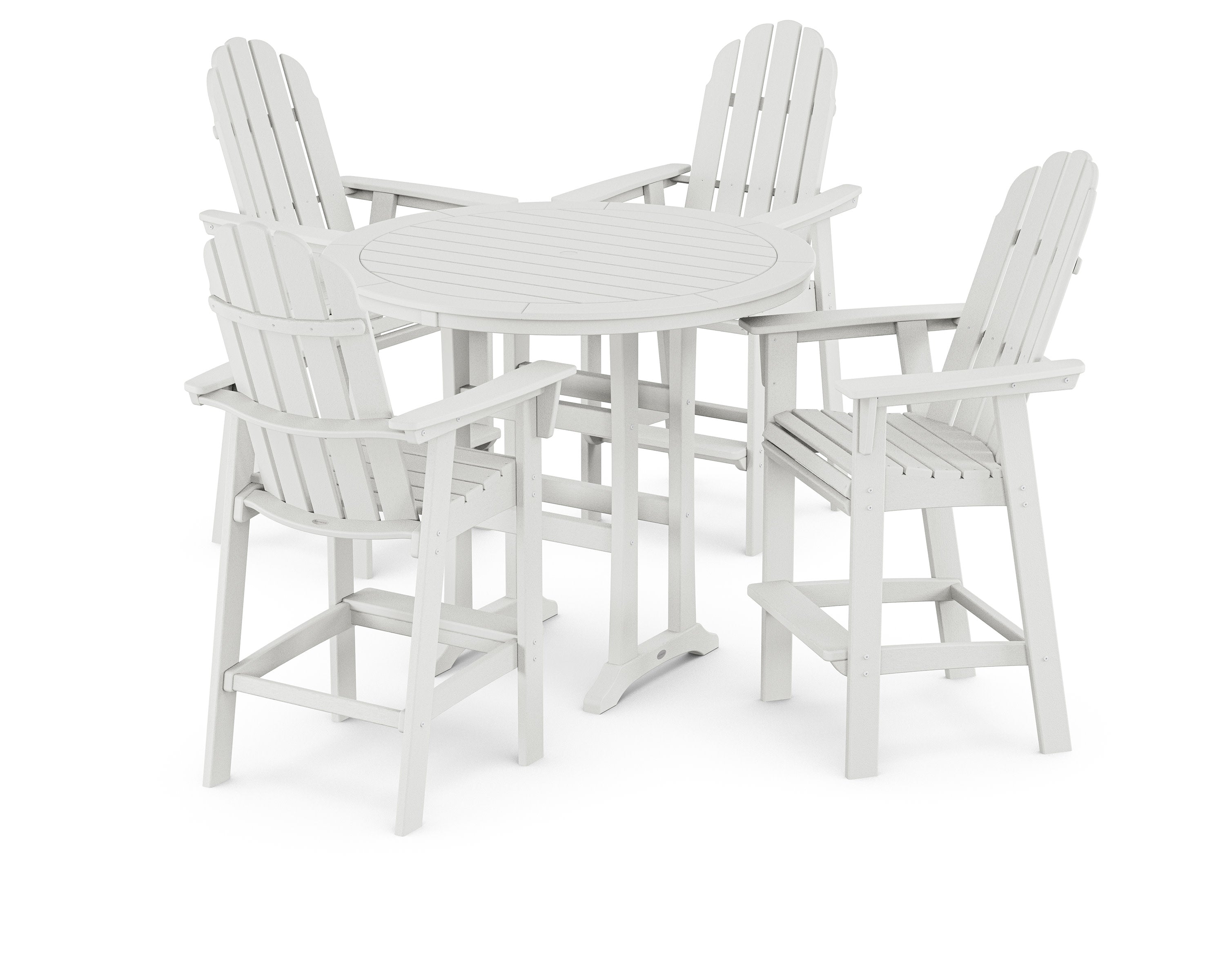 Vineyard Curveback Adirondack 5-Piece Nautical Trestle Bar Set in Vintage White