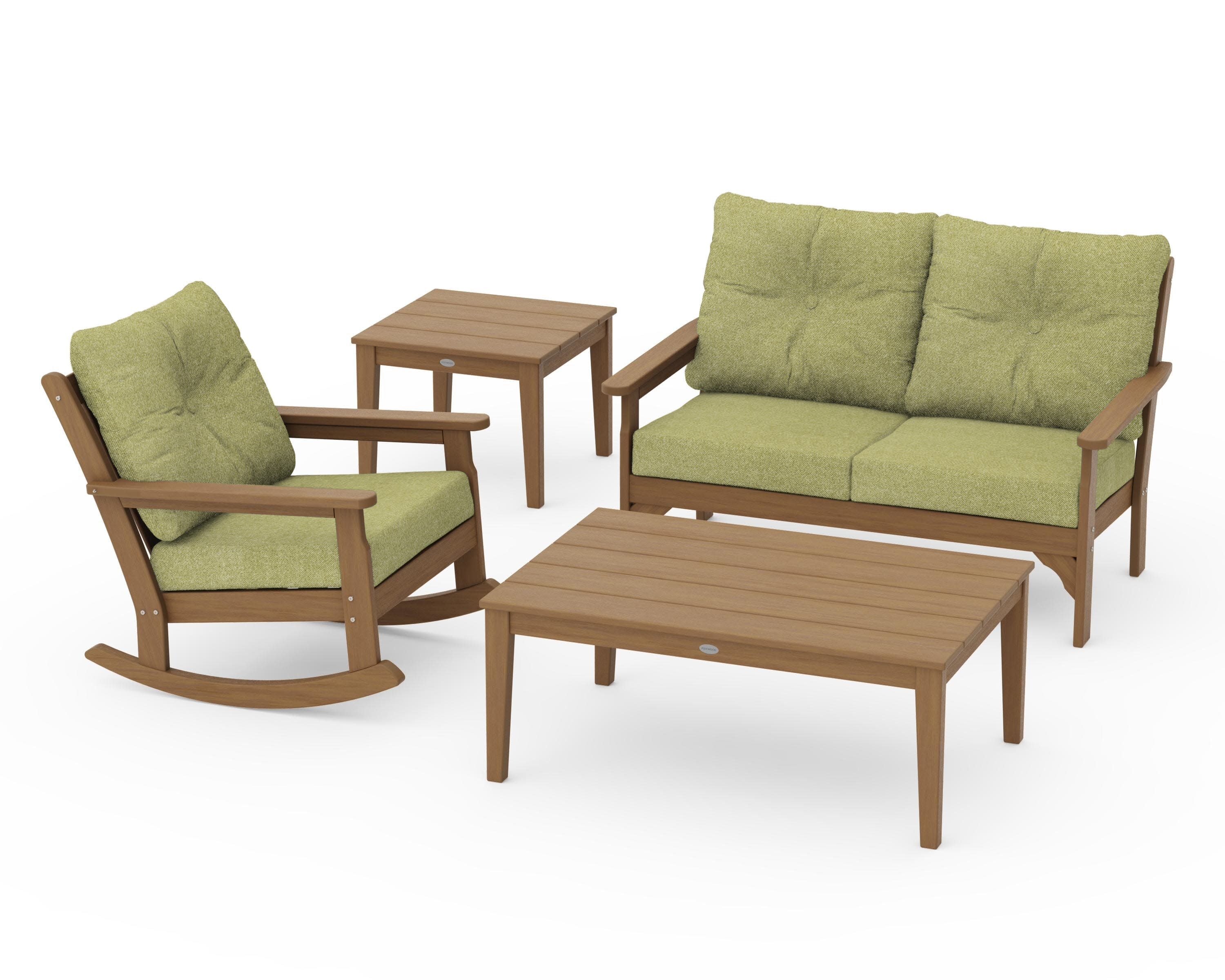 Vineyard 4-Piece Deep Seating Rocker Set in Natural / Chartreuse Boucle