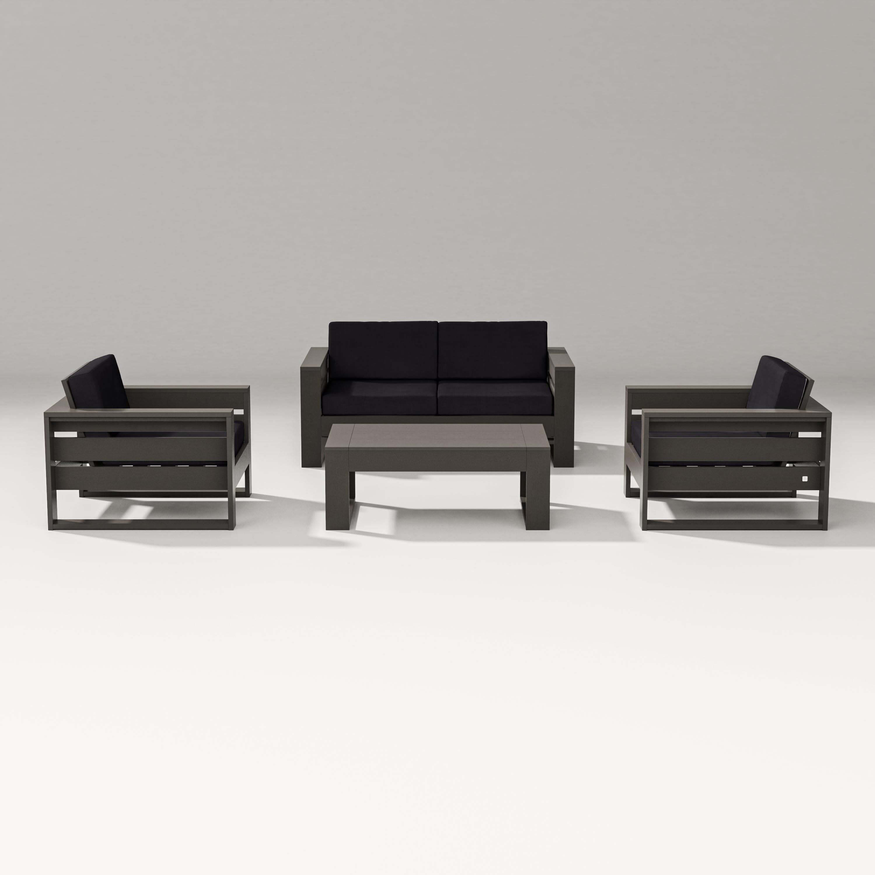 Latitude 4-Piece Lounge Loveseat Set in Vintage Coffee / Midnight Linen
