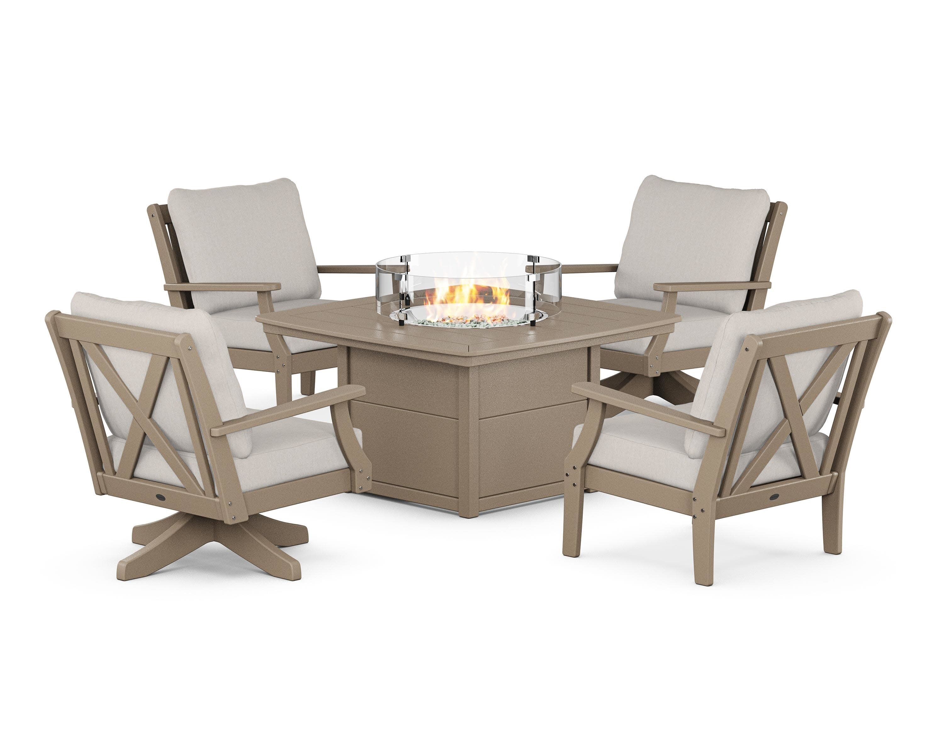 Braxton 5-Piece Deep Seating Set with Fire Table in Sand / Cast Ash