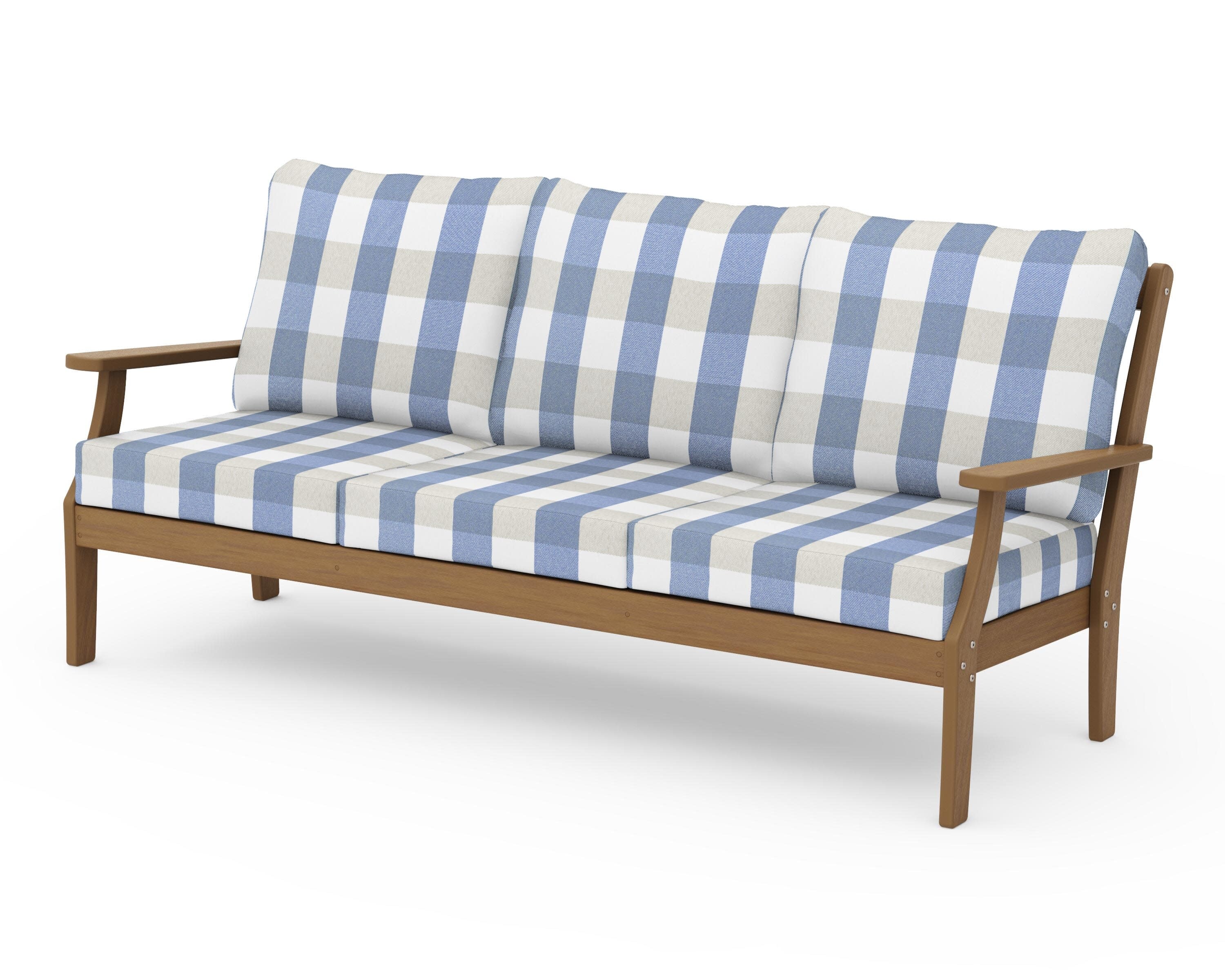 Braxton Deep Seating Sofa in Natural / Buffalo Plaid Sky Blue