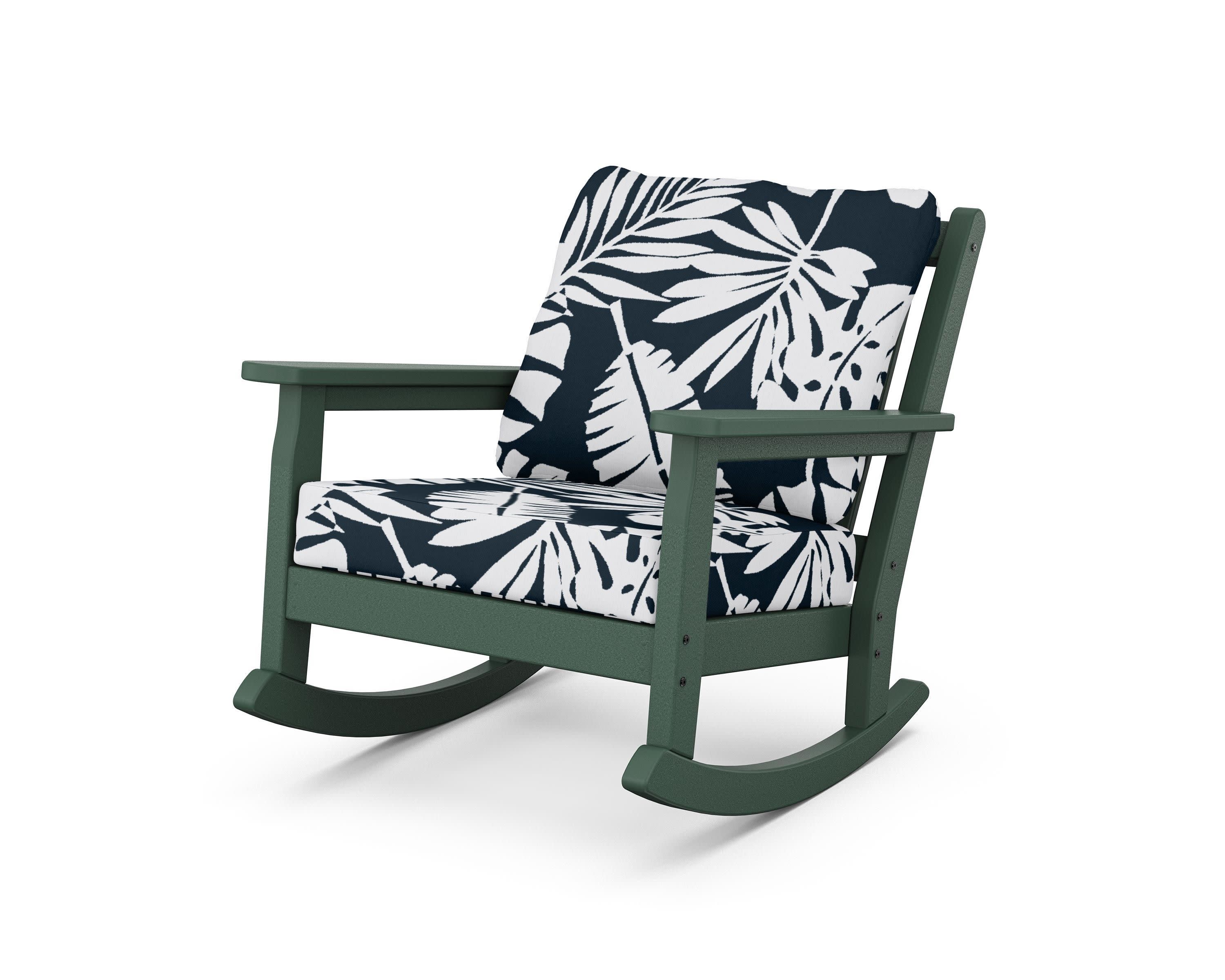 Chippendale Deep Seating Rocking Chair in Green / Leaf Marine Indigo