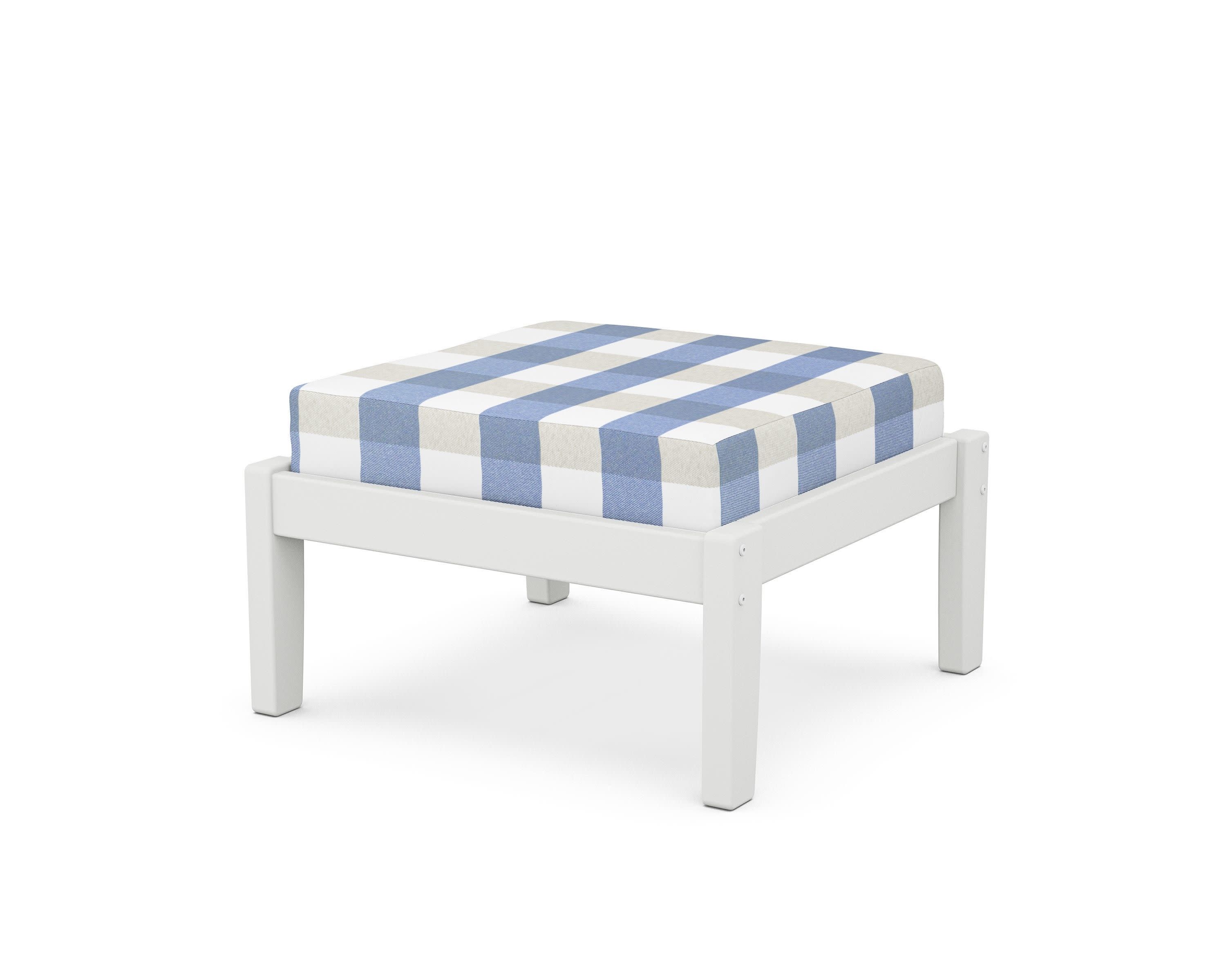 Deep Seating Ottoman in White / Buffalo Plaid Sky Blue