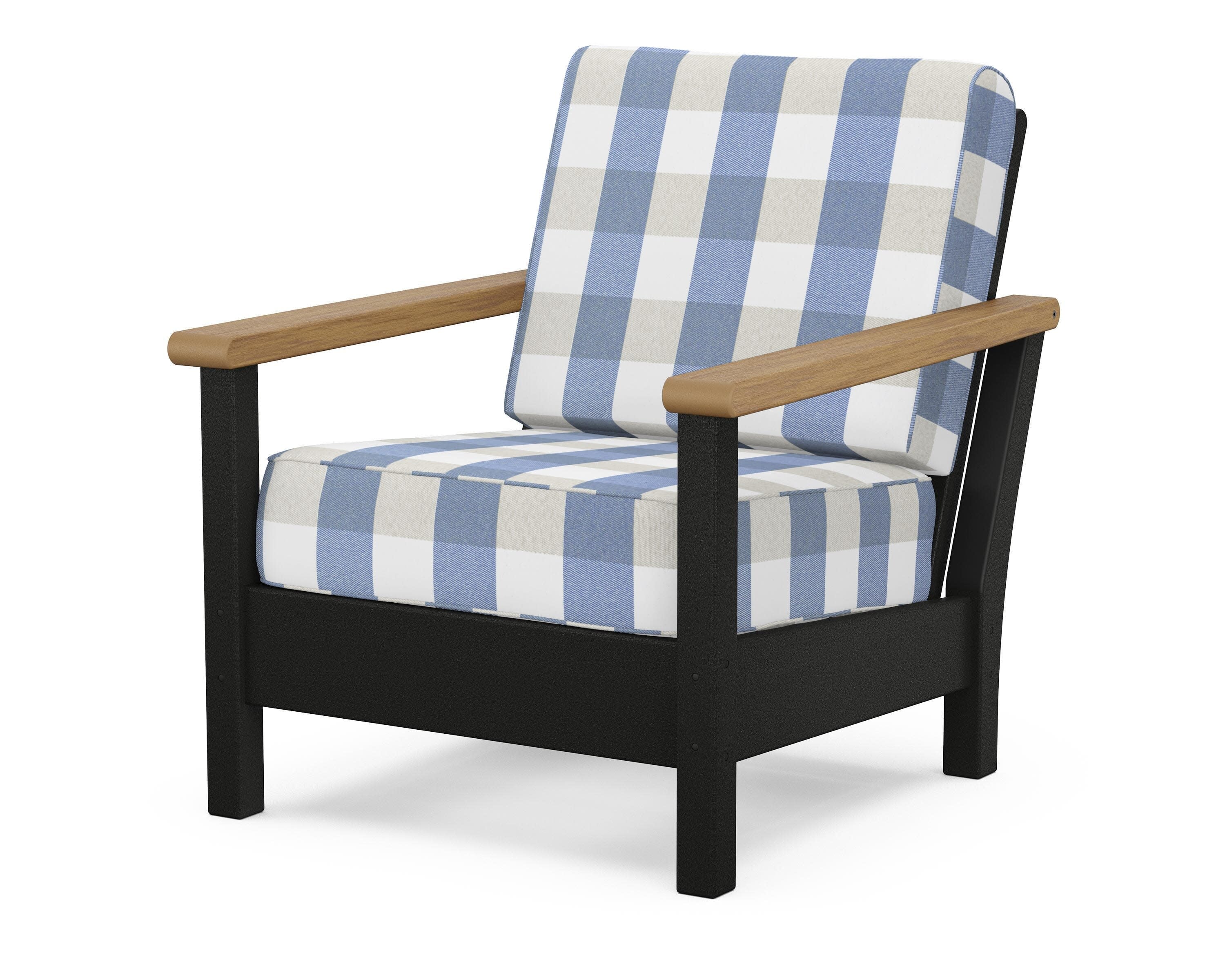 Harbour Deep Seating Chair in Black / Natural / Buffalo Plaid Sky Blue