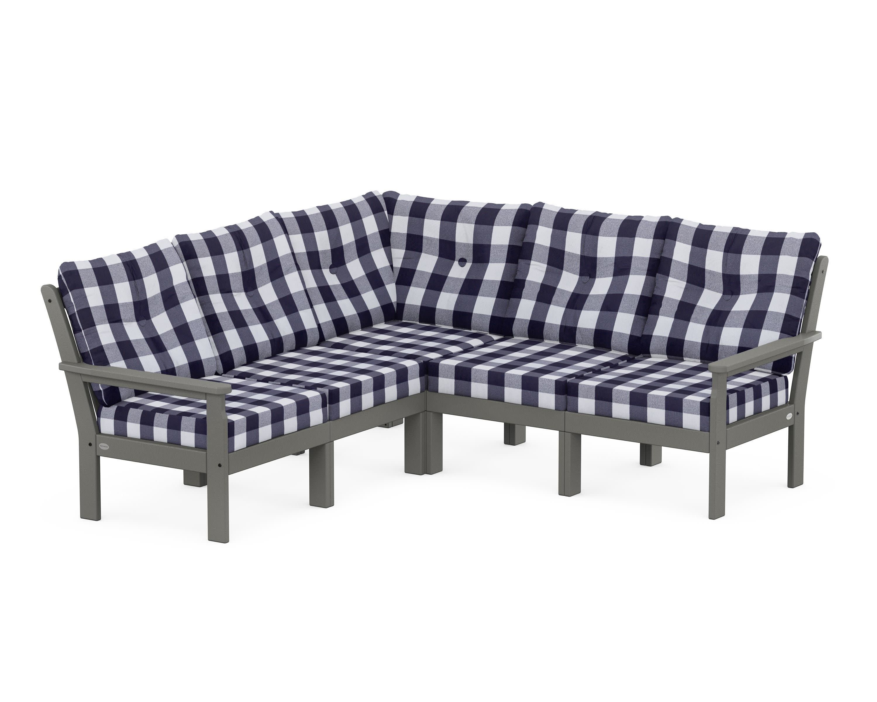 Vineyard 5-Piece Sectional in Slate Grey / Buffalo Plaid Navy