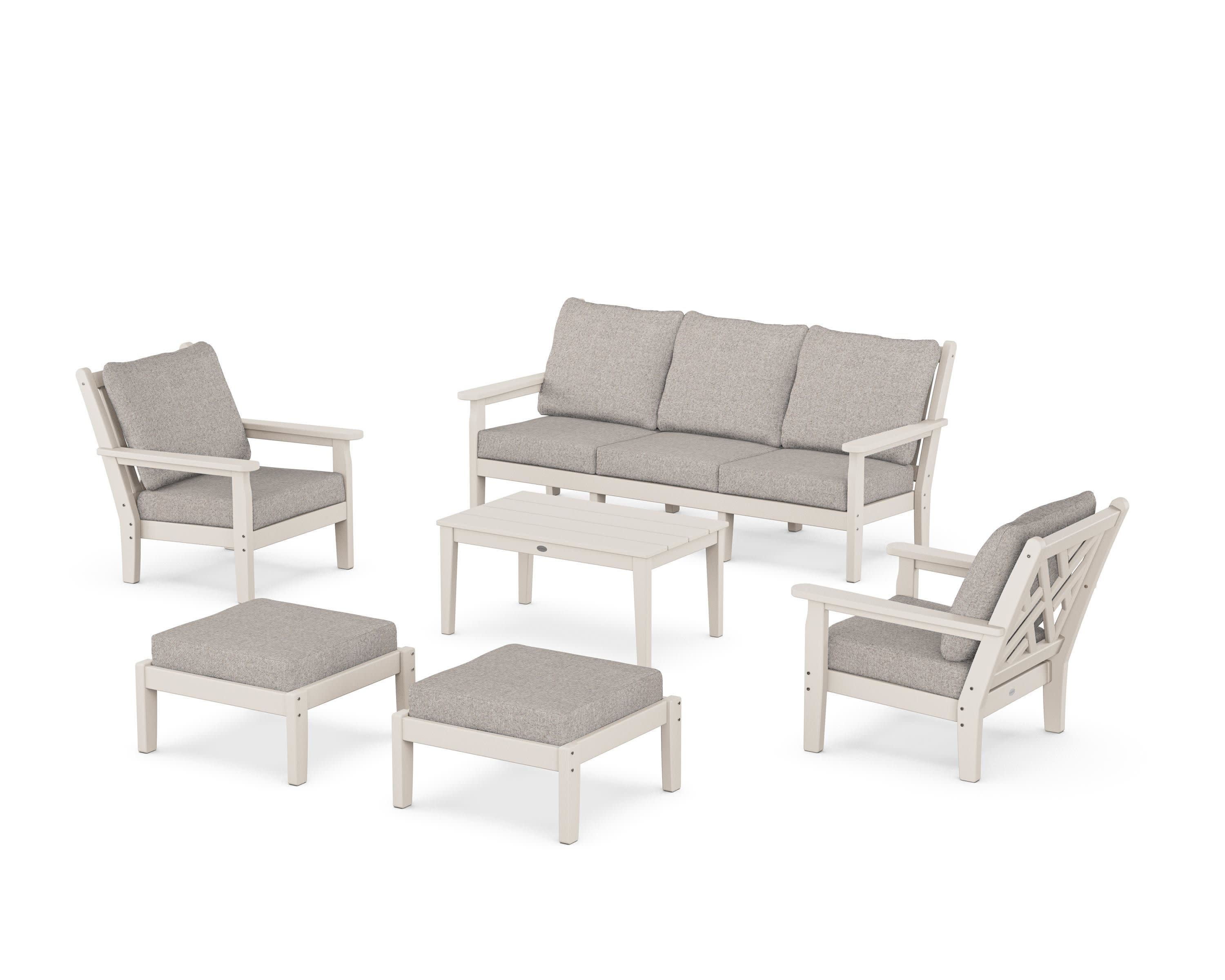 Chippendale 6-Piece Lounge Sofa Set in Sand / Weathered Tweed
