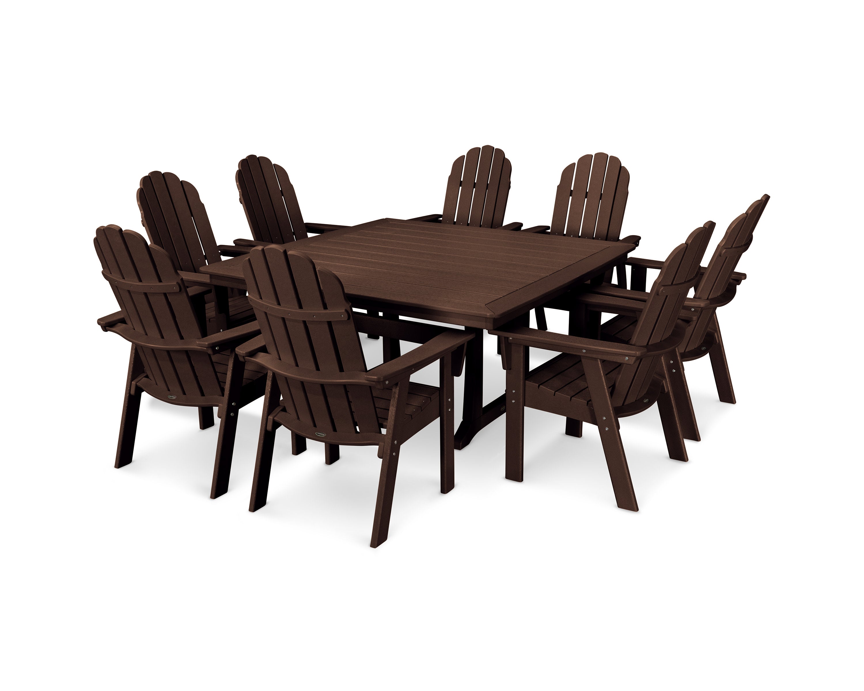 Vineyard Curveback Adirondack 9-Piece Nautical Trestle Dining Set in Mahogany