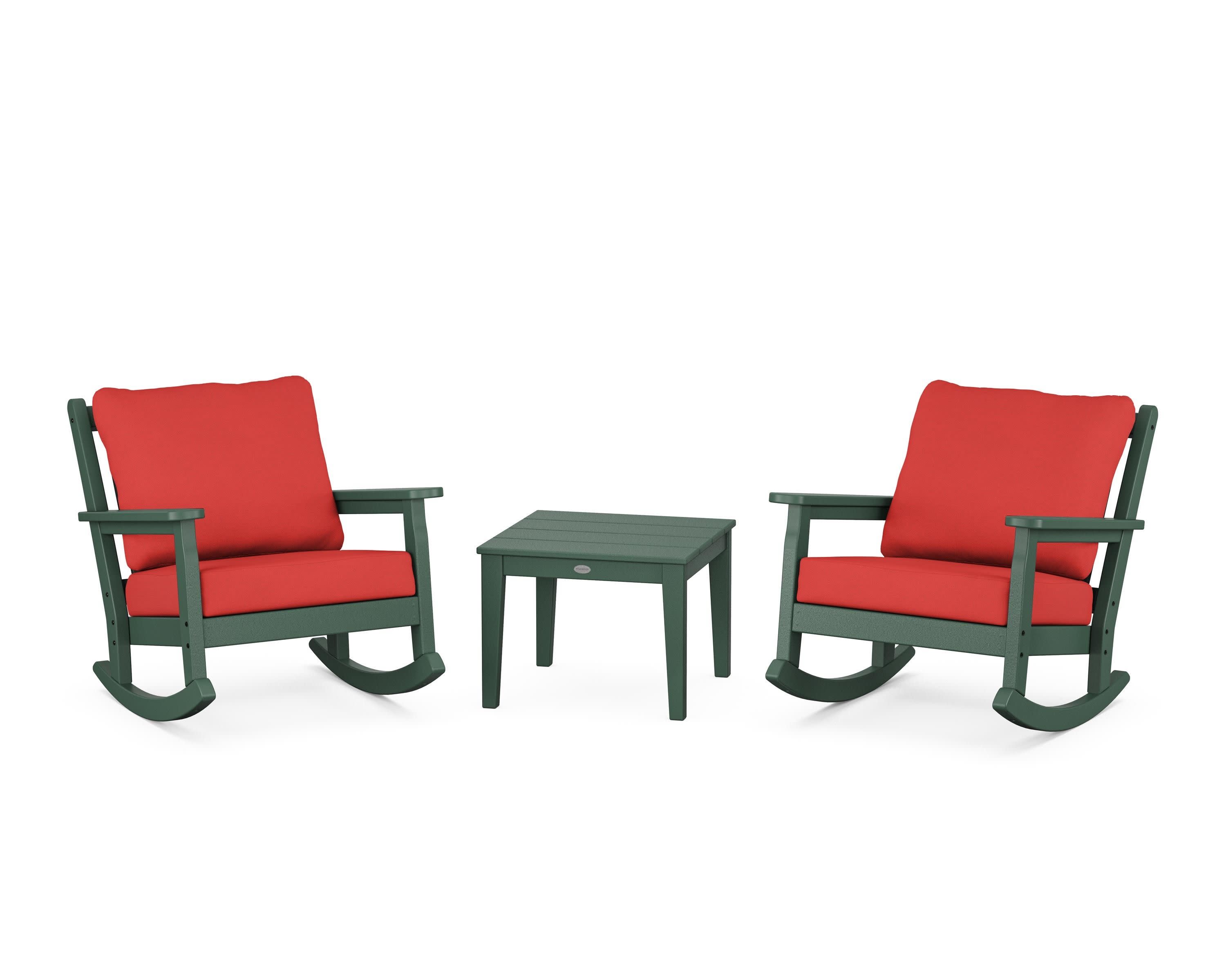 Chippendale 3-Piece Deep Seating Rocker Set in Green / Crimson Linen