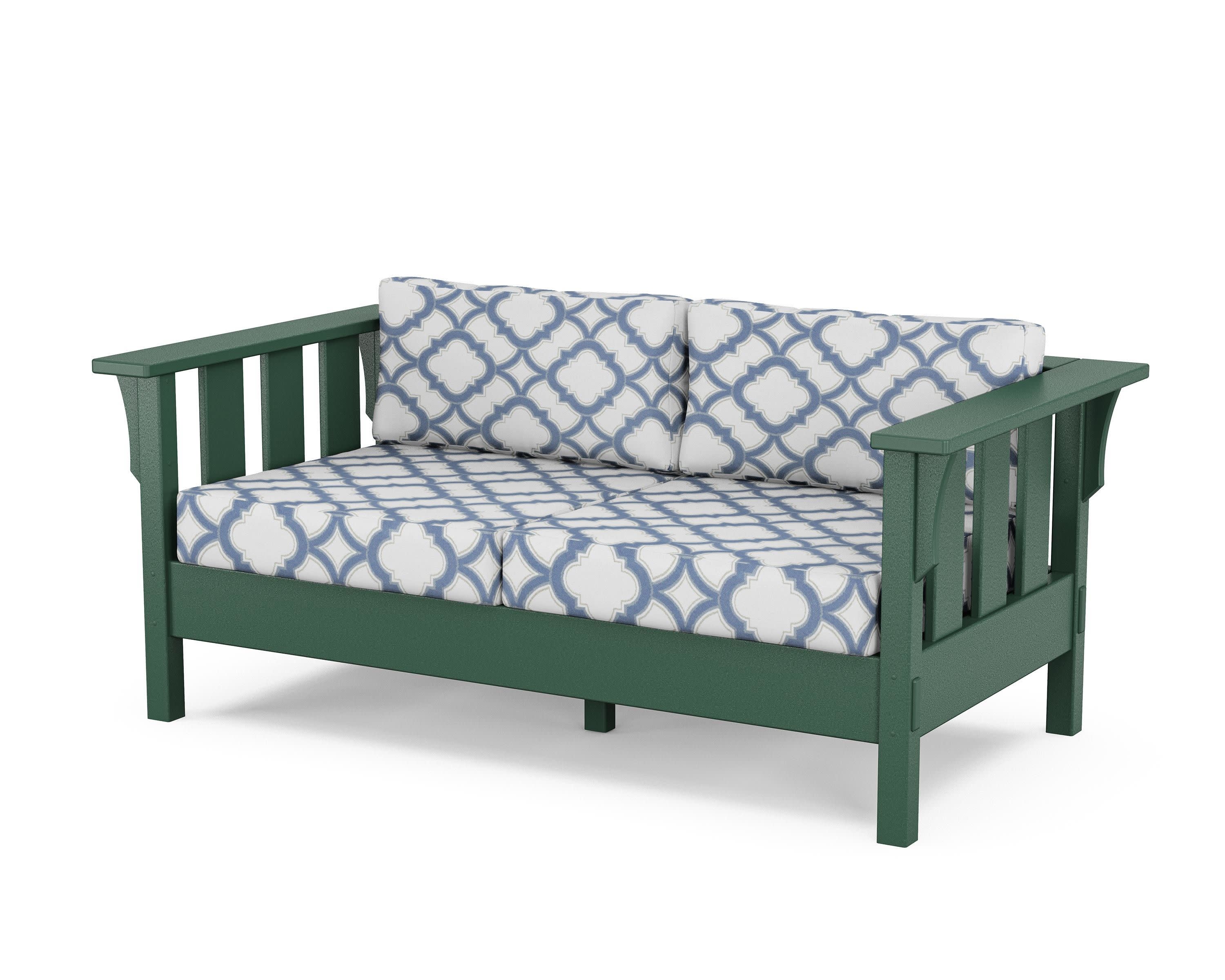 Acadia Deep Seating Loveseat in Green / Trellis Sky Blue