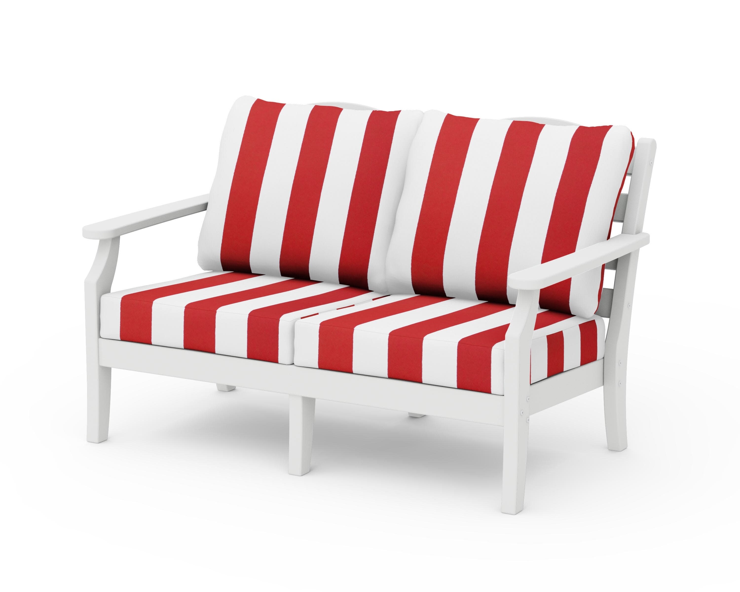 Savannah Deep Seating Loveseat in White / Cabana Stripe Crimson