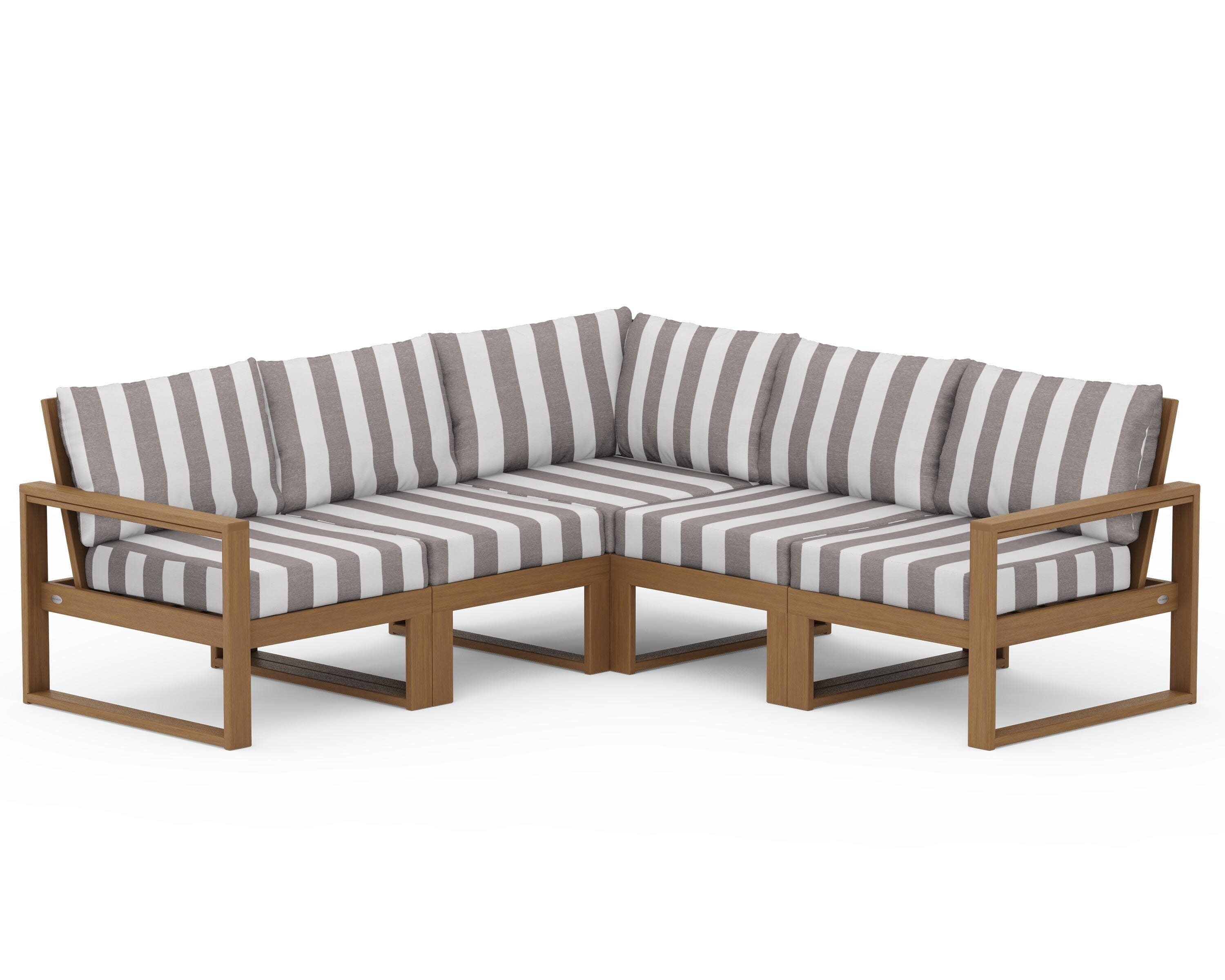 EDGE 5-Piece Modular Deep Seating Set in Natural / Cabana Stripe Grey Mist
