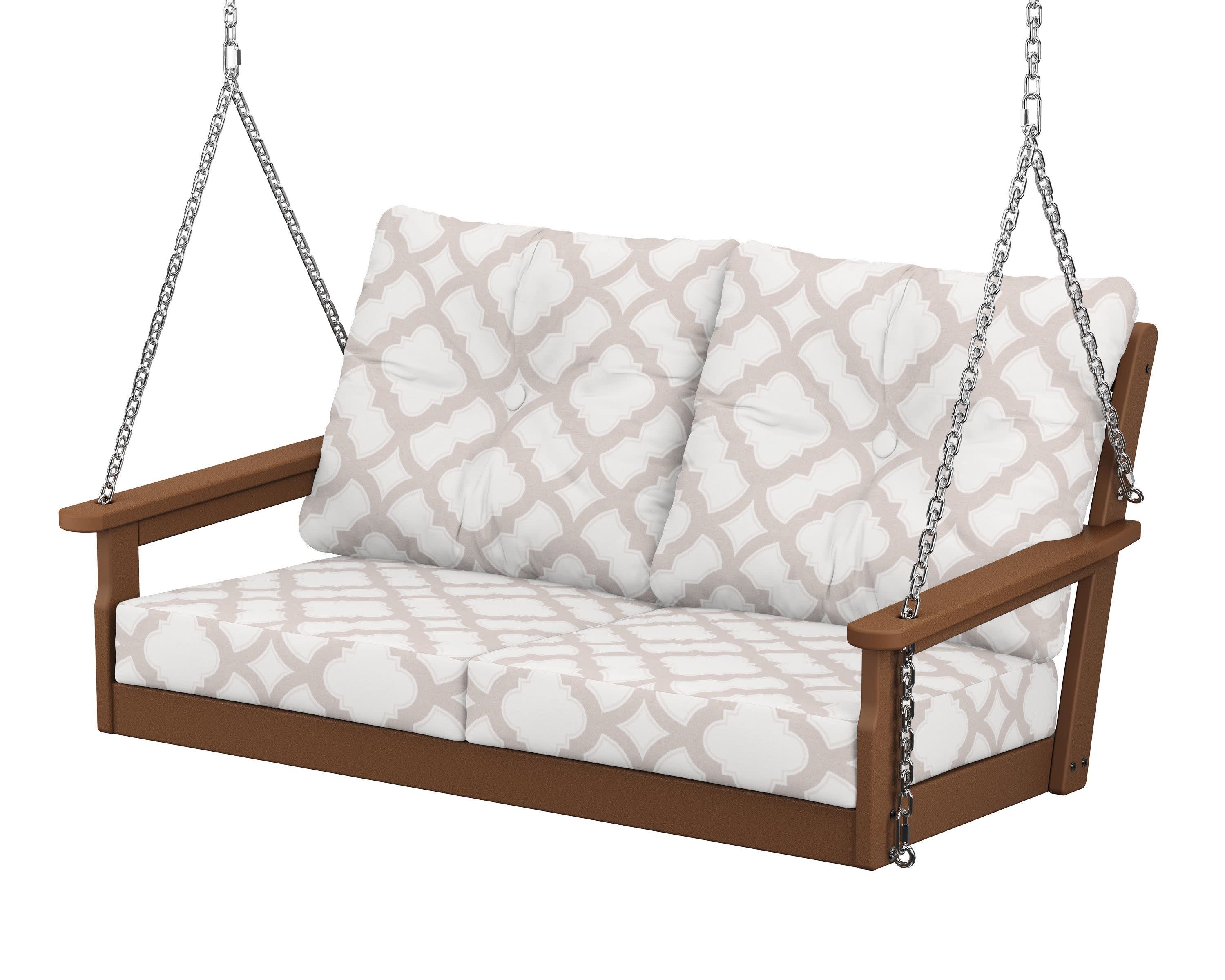 Vineyard Deep Seating Swing in Teak / Trellis Dune Burlap
