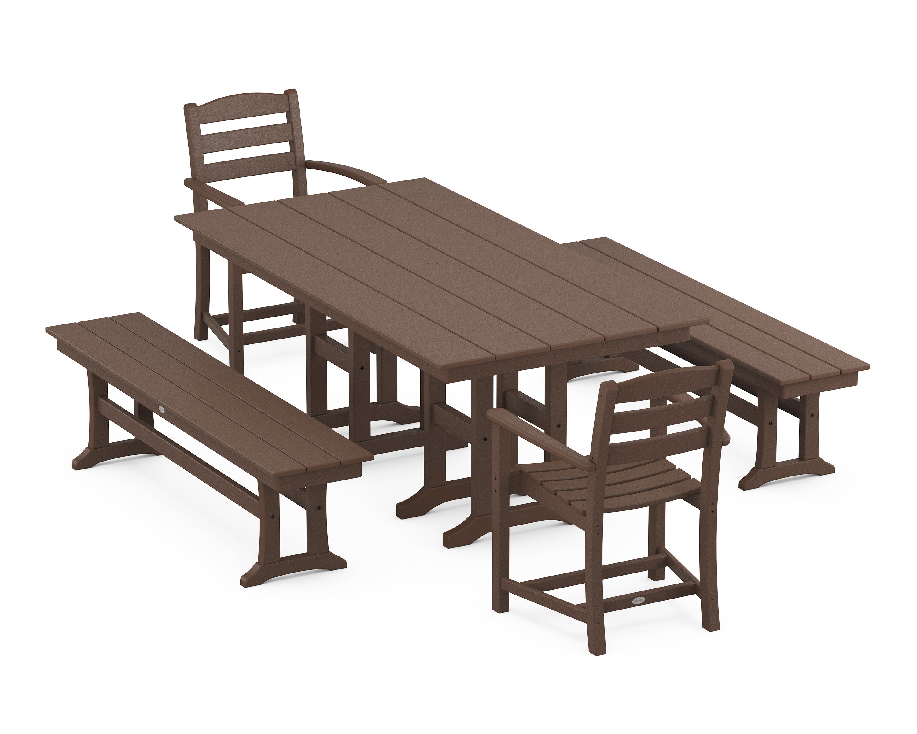 La Casa Caf 5-Piece Farmhouse Dining Set with Benches in Mahogany