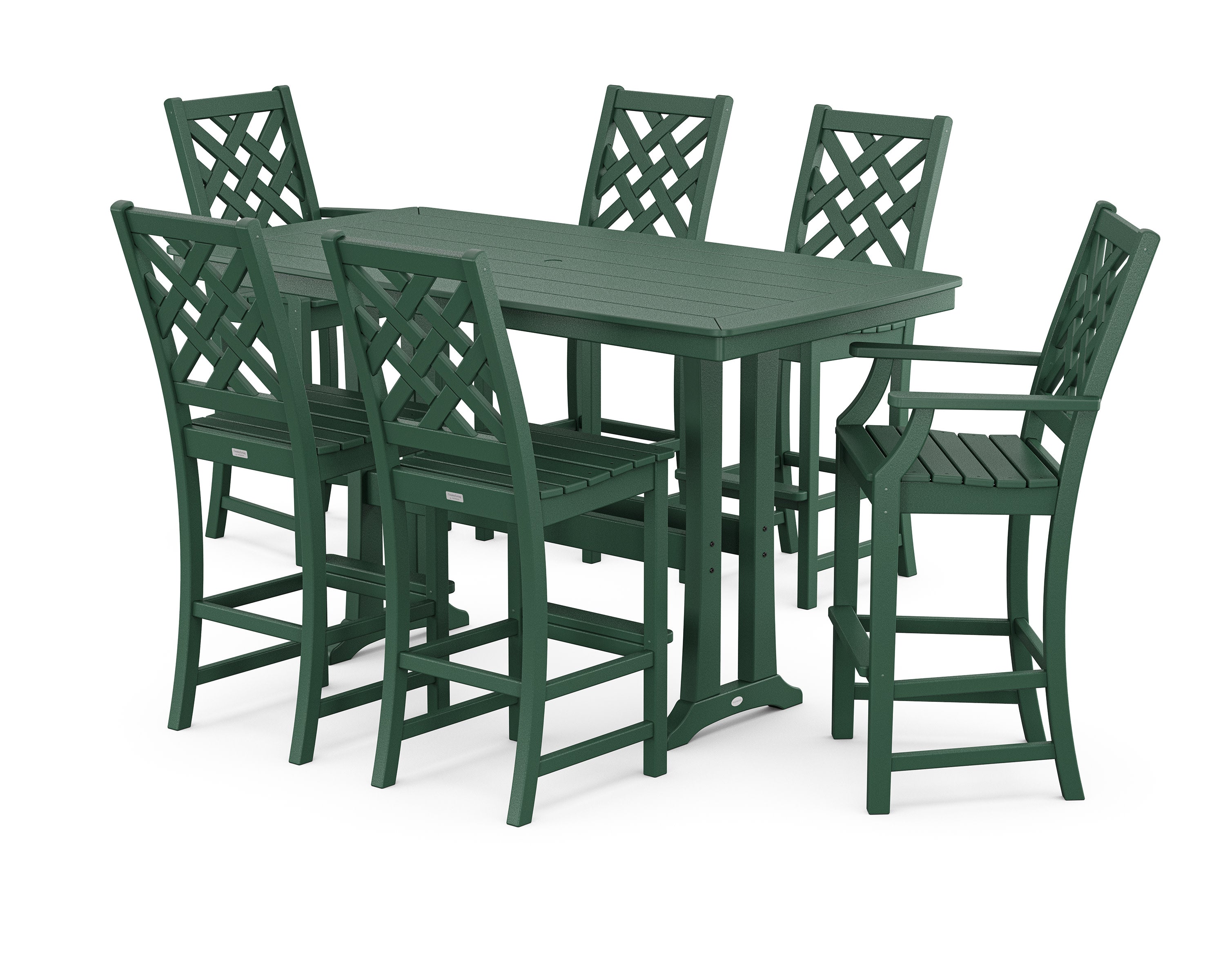 Wovendale 7-Piece Bar Set with Trestle Legs in Green