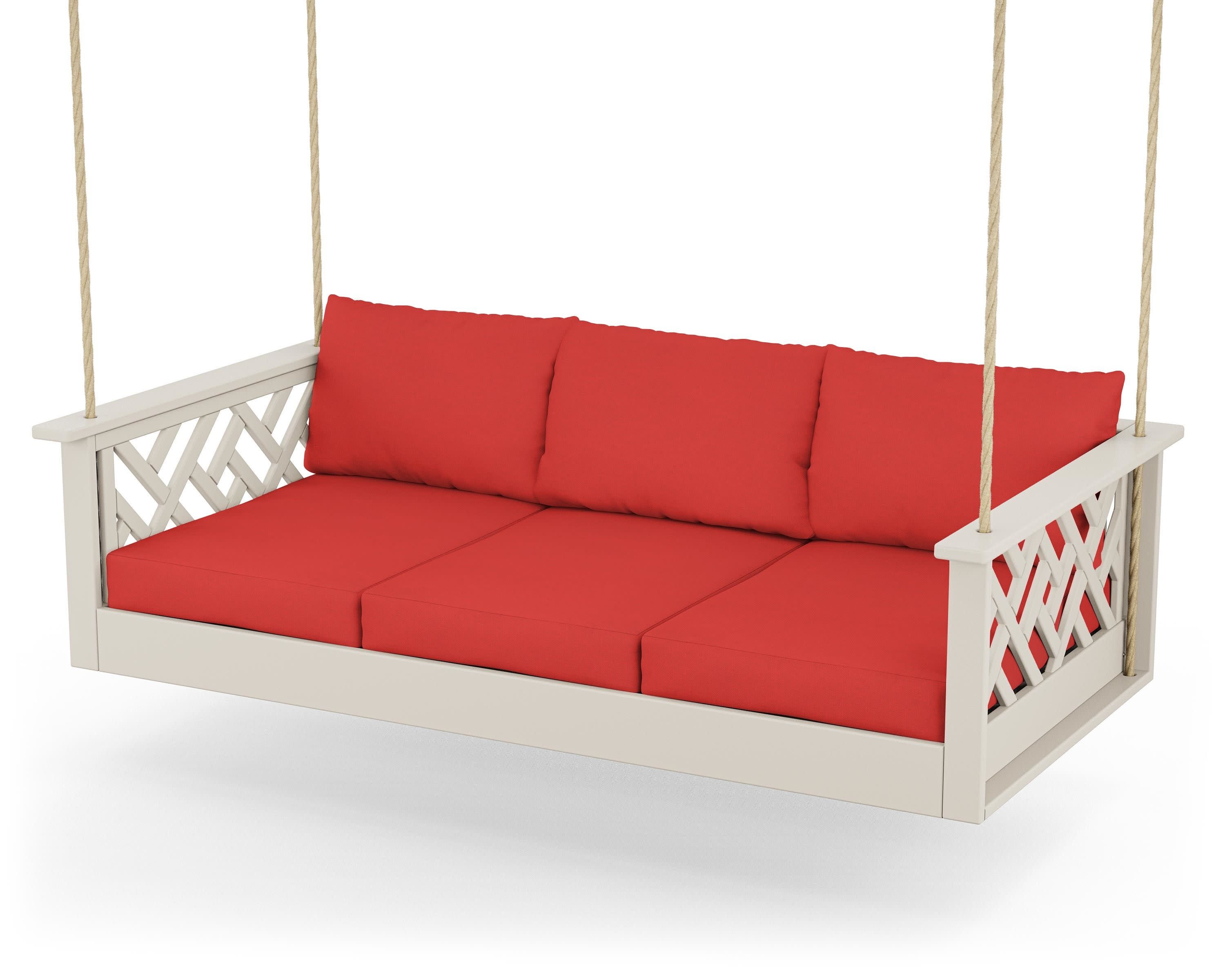 Chippendale Daybed Swing in Sand / Crimson Linen