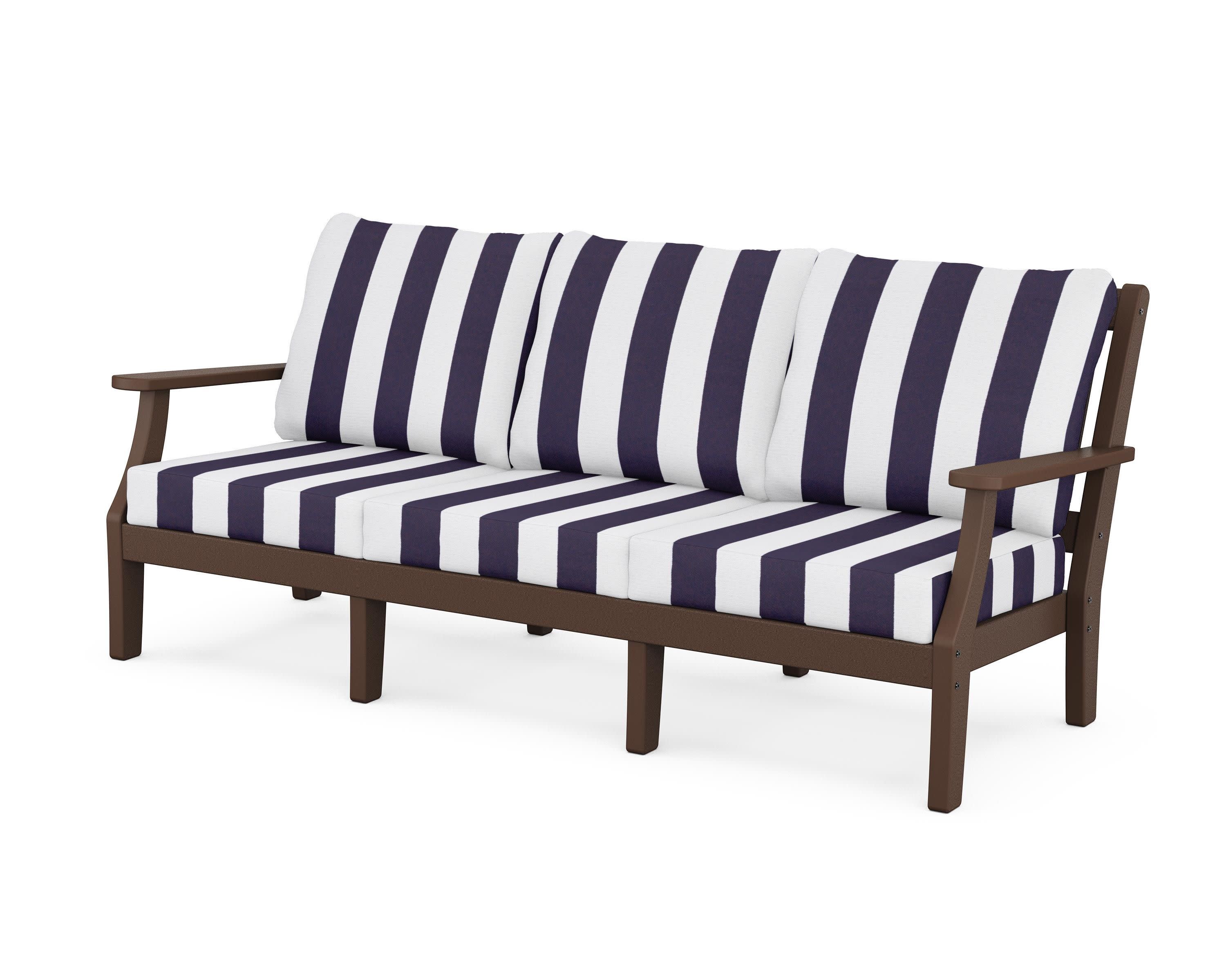 Chinoiserie Deep Seating Sofa in Mahogany / Cabana Stripe Navy