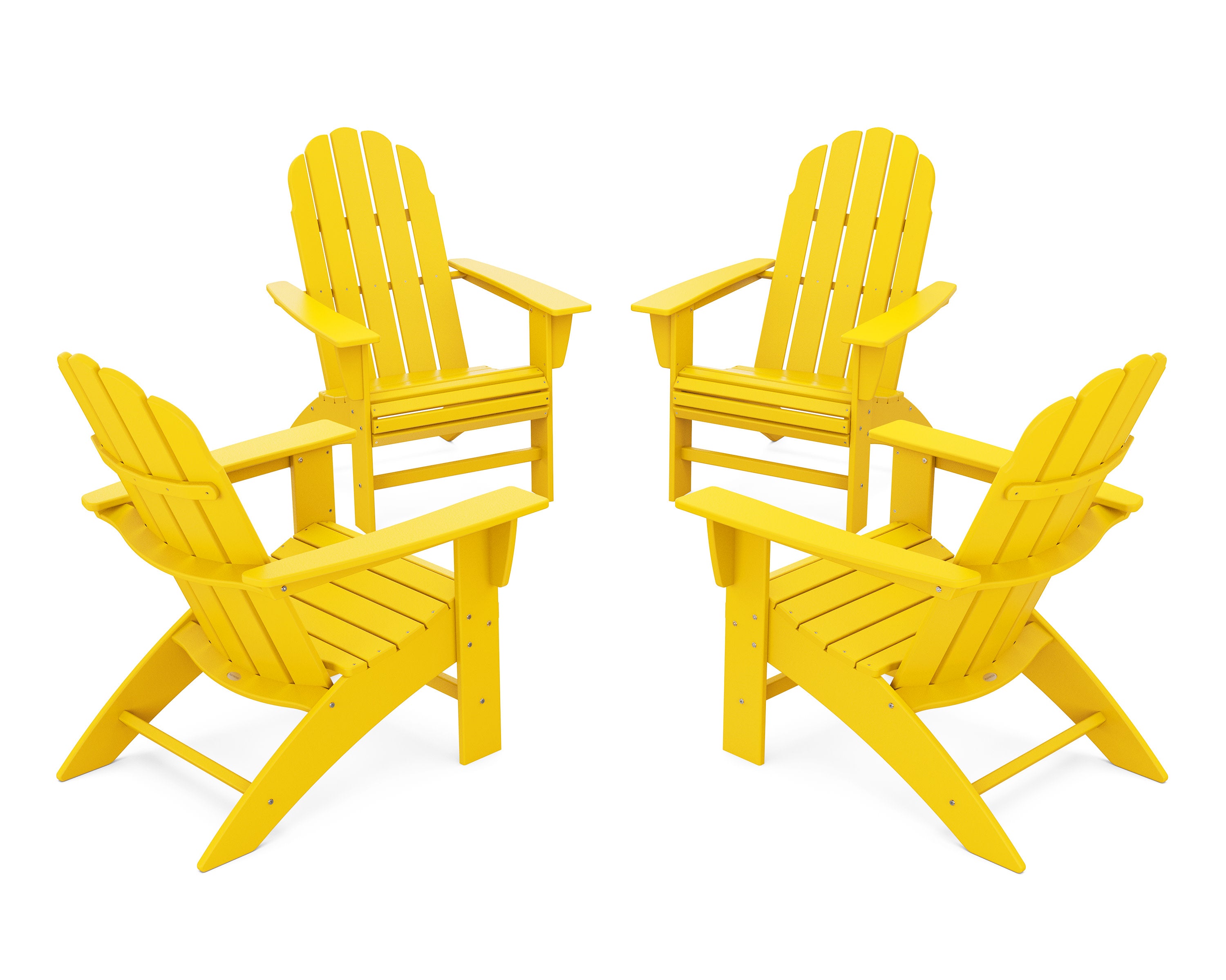 4-Piece Vineyard Curveback Adirondack Chair Conversation Set in Lemon