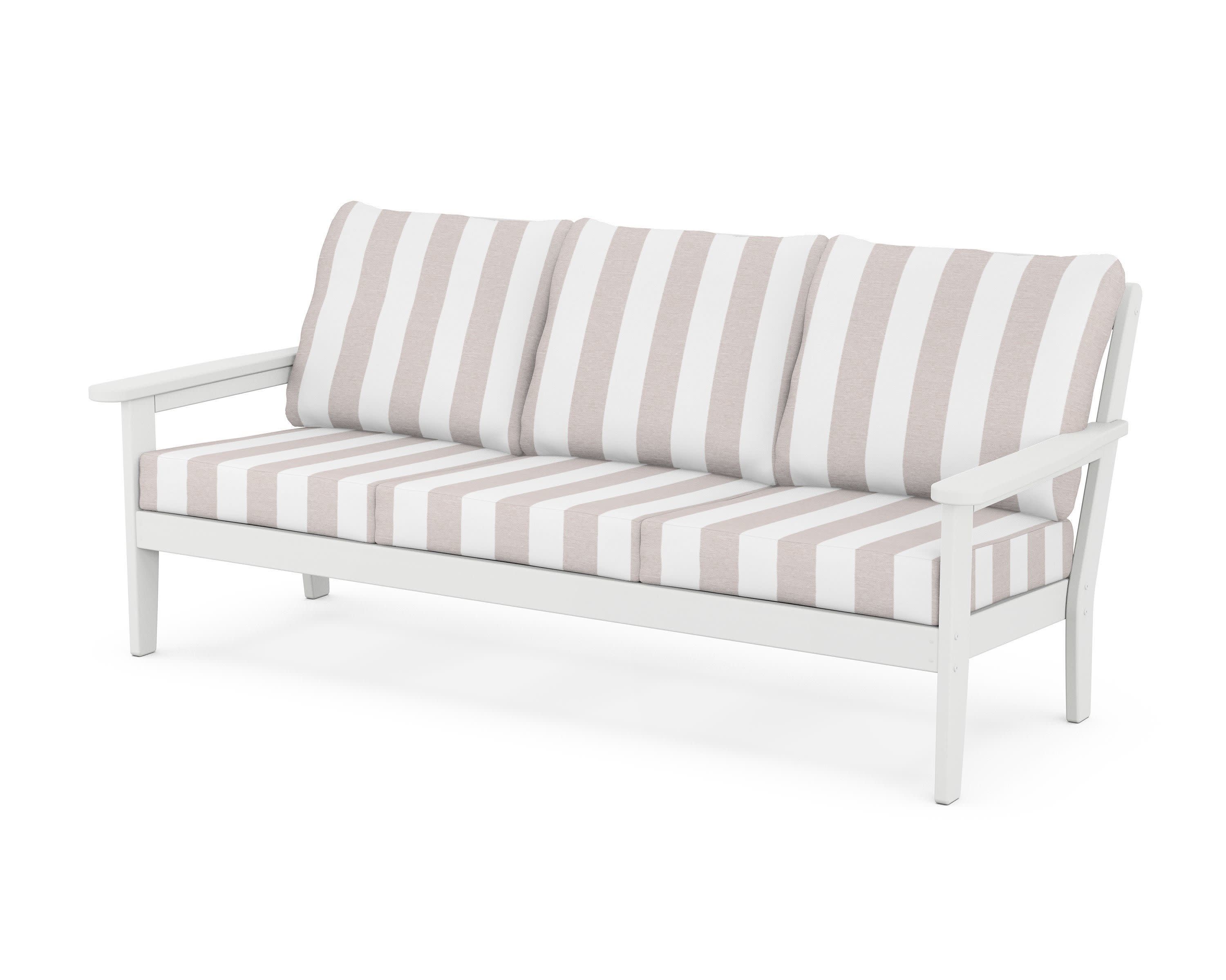 Cottage Deep Seating Sofa in White / Cabana Stripe Dune Burlap