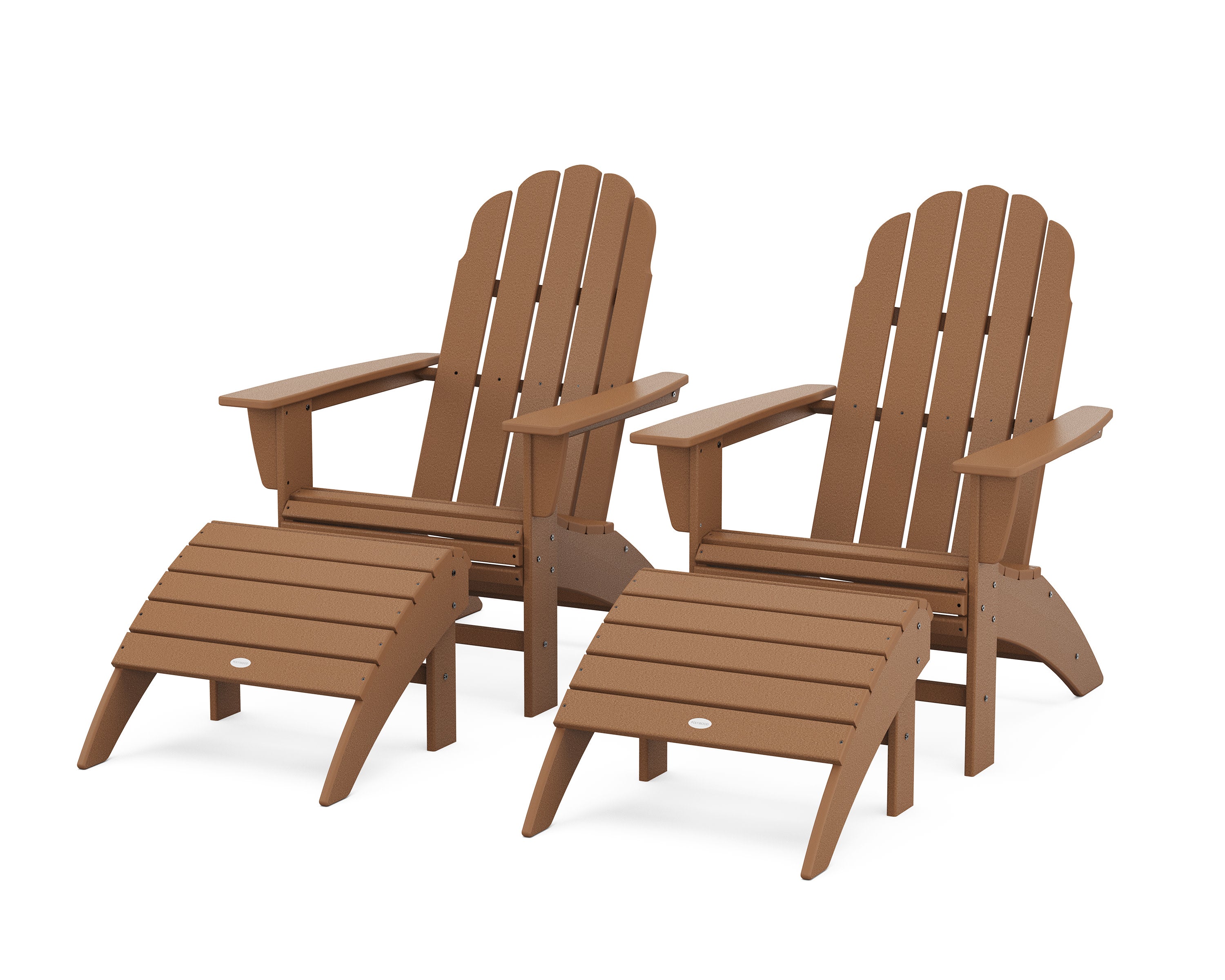 Vineyard Curveback Adirondack Chair 4-Piece Set with Ottomans in Teak