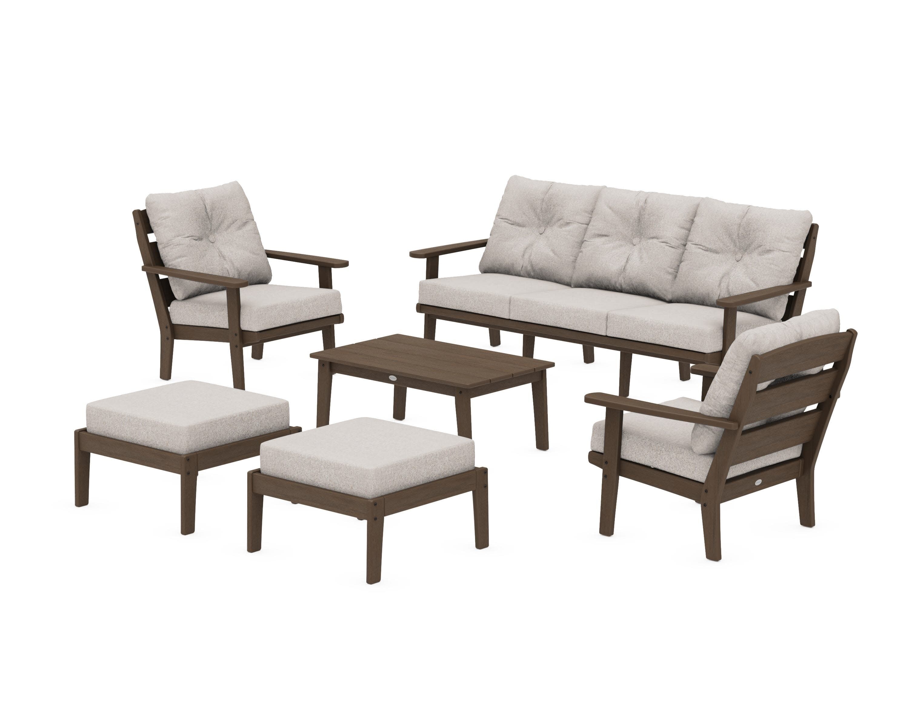 Lakeside 6-Piece Lounge Sofa Set in Kona / Weathered Tweed