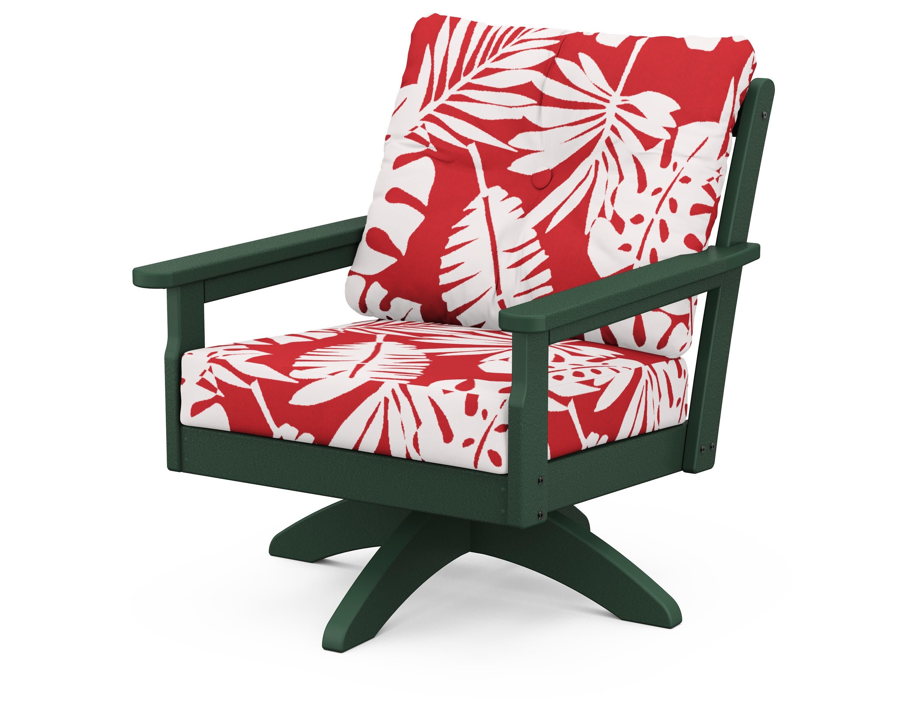 Vineyard Deep Seating Swivel Chair in Green / Leaf Crimson